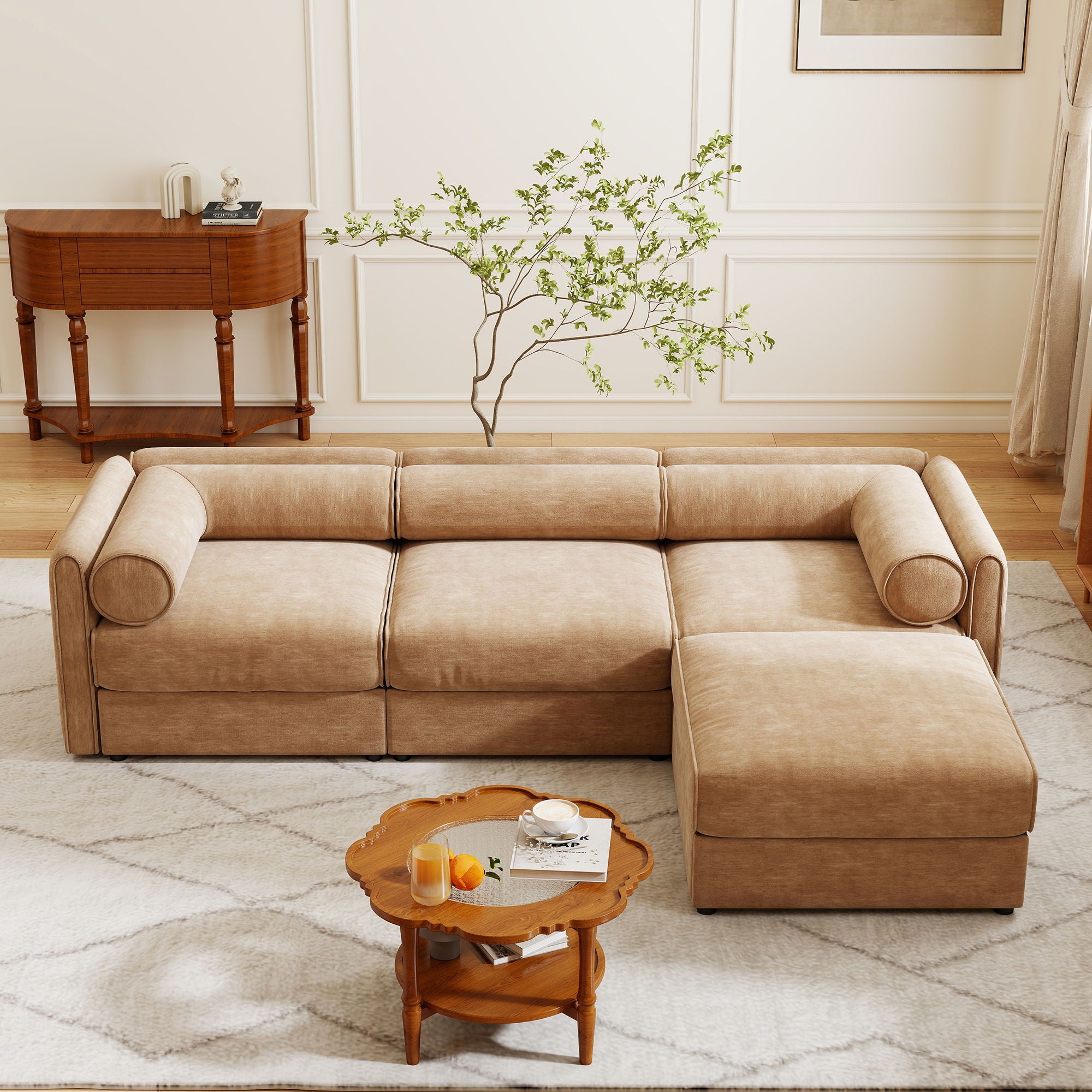 Contemporary Elegant White Chenille Sofa With Storage And Ottoman - Best Buy Furniture