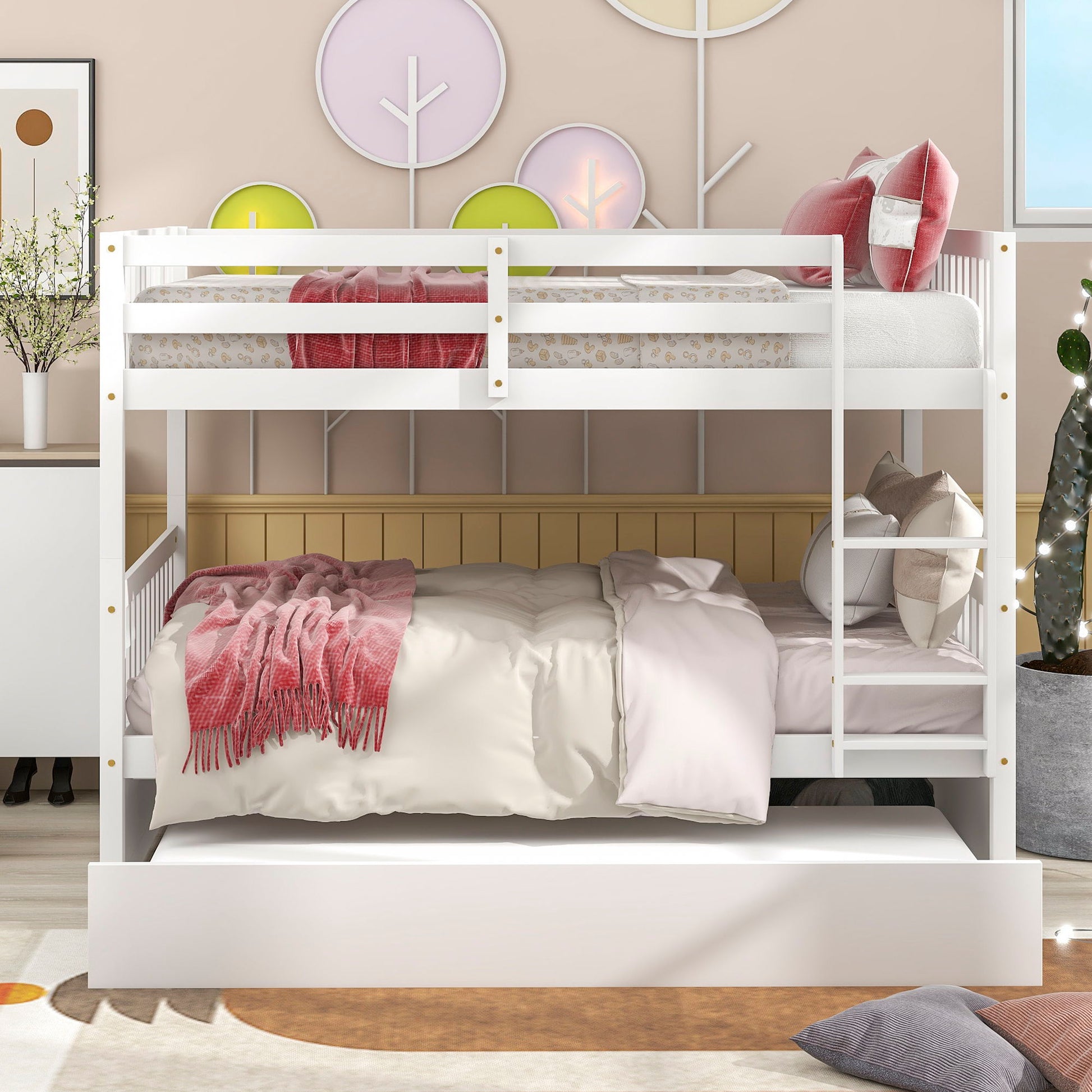 Bunk Bed With Trundle, Convertible To 2 Size Platform Bed, Bunk Bed With Ladder And Safety Rails For Kids - Best Buy Furniture