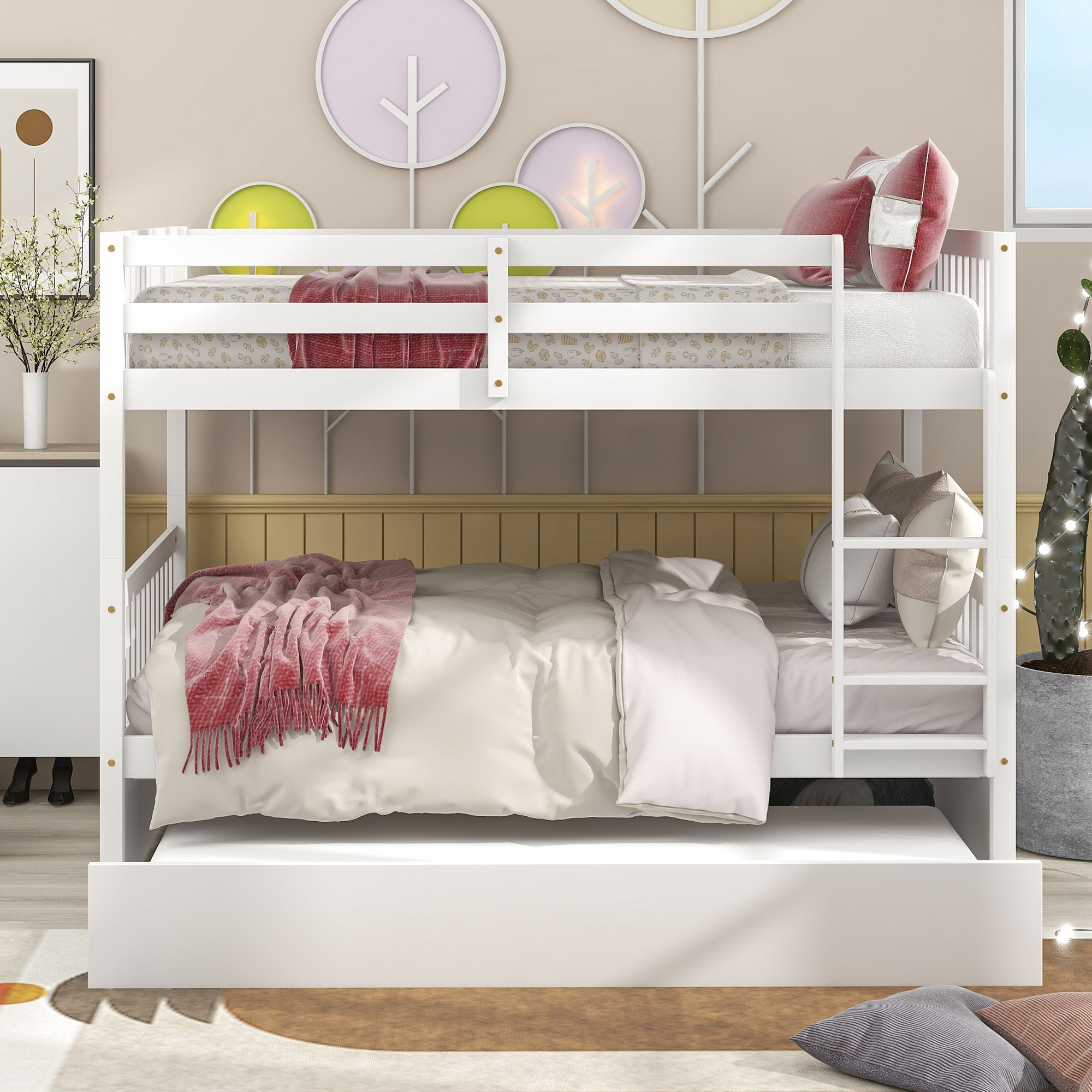 Bunk Bed With Trundle, Convertible To 2 Size Platform Bed, Bunk Bed With Ladder And Safety Rails For Kids - Best Buy Furniture