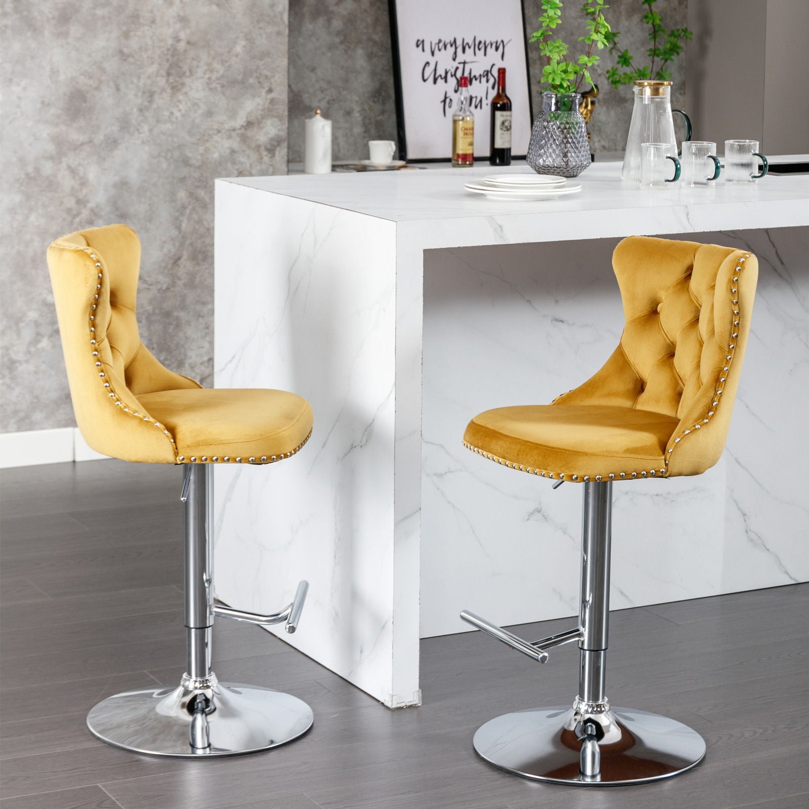 Swivel Velvet Barstools Adjusatble Seat Height From 25-33", Modern Upholstered Chrome Base Bar Stools With Backs Comfortable Tufted For Home Pub And Kitchen Island (Set of 2) - Best Buy Furniture