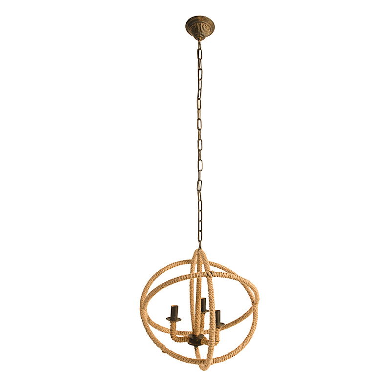3 Light Farmhouse Chandelier, Rope Chandelier Globe Hanging Light Fixture With With Adjustable Chain For Kitchen, Bulb Not Included - Beige Brown - Best Buy Furniture