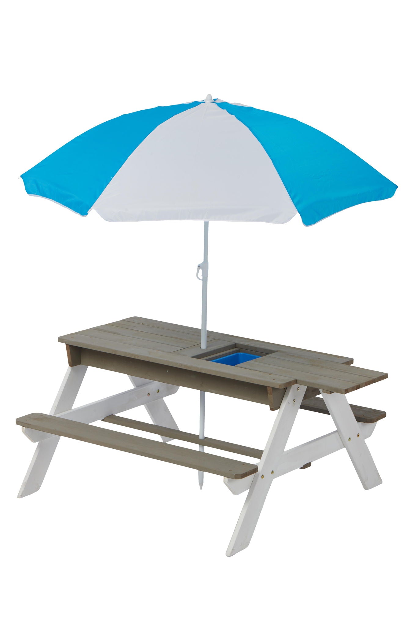 Wooden Kids Picnic Table, Sand And Water Table With Umbrella, Activity Table For Outdoor Backyard Patio Play - White / Gray - Best Buy Furniture