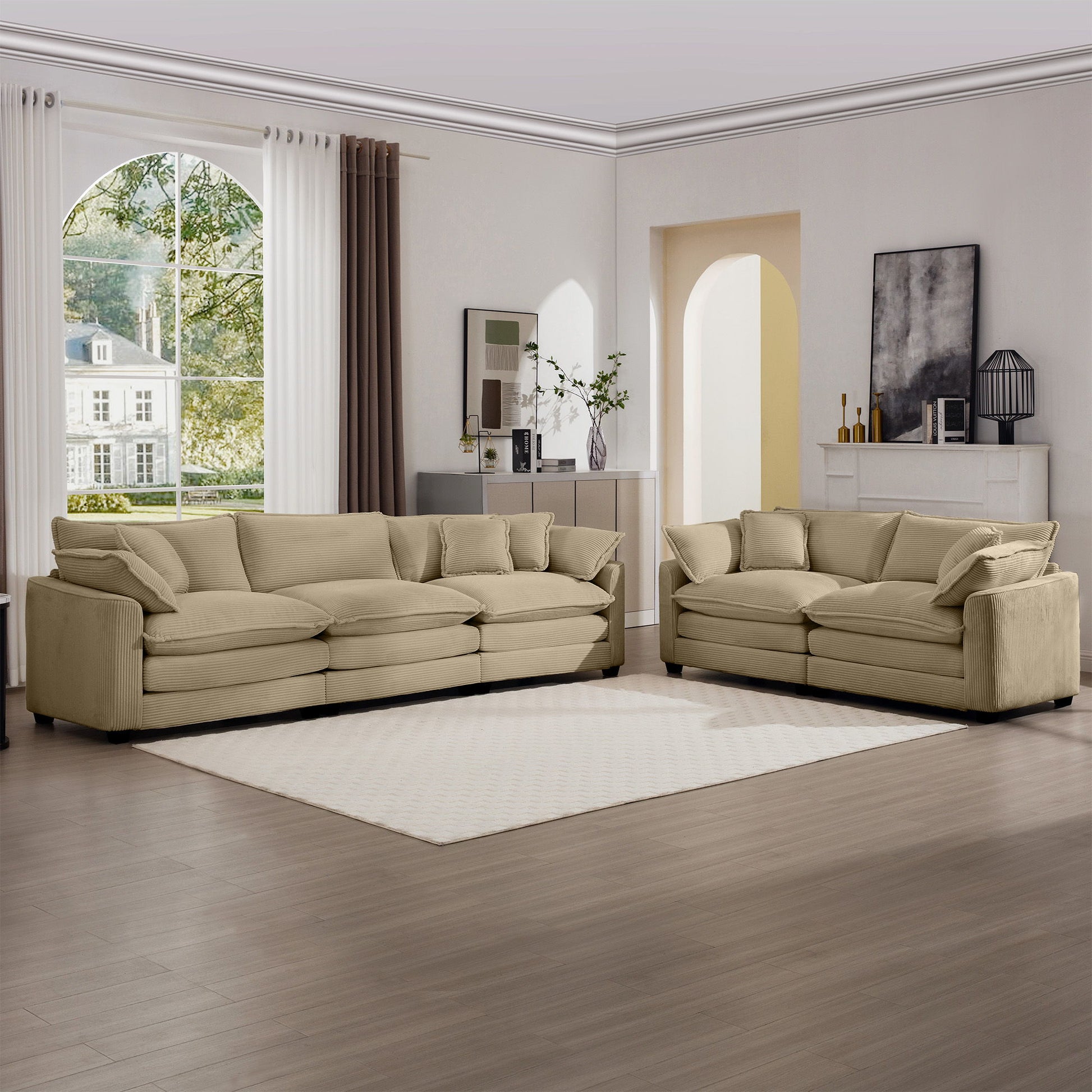 Elegant Corduroy Oversized Sectional Sofa Set With Deep Seats And Flexible Layout - Best Buy Furniture