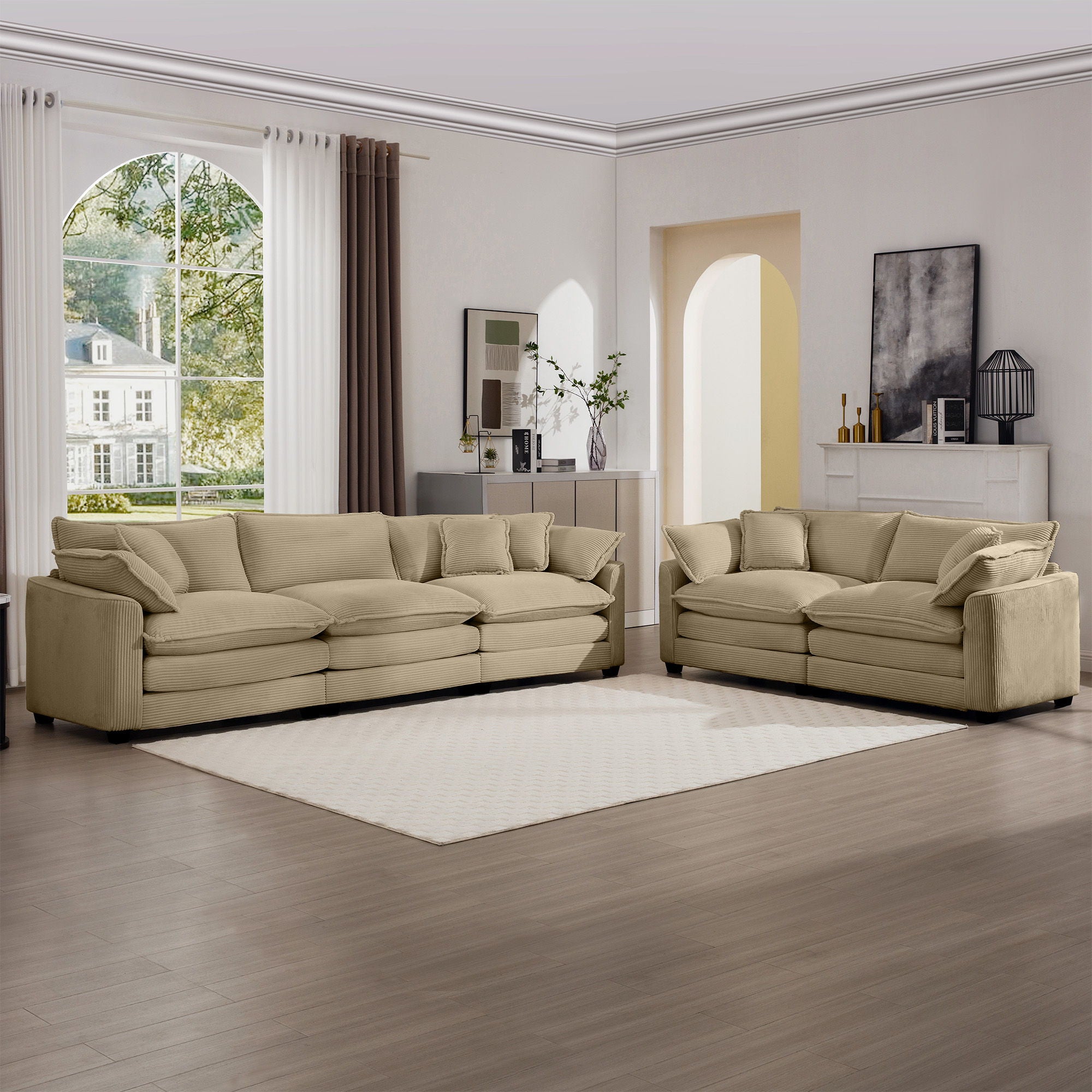 Elegant Corduroy Oversized Sectional Sofa Set With Deep Seats And Flexible Layout - Best Buy Furniture