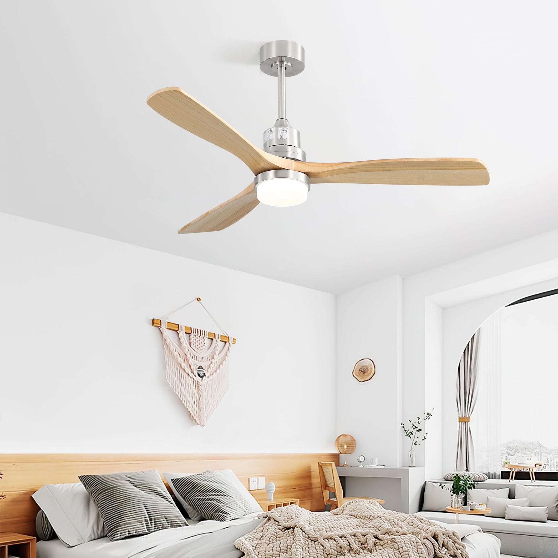 Ceiling Fan With Dimmable LED Light 6 Speed Remote 3 Wood Blade Reversible DC Motor For Bedroom - Brushed Nickel - Best Buy Furniture