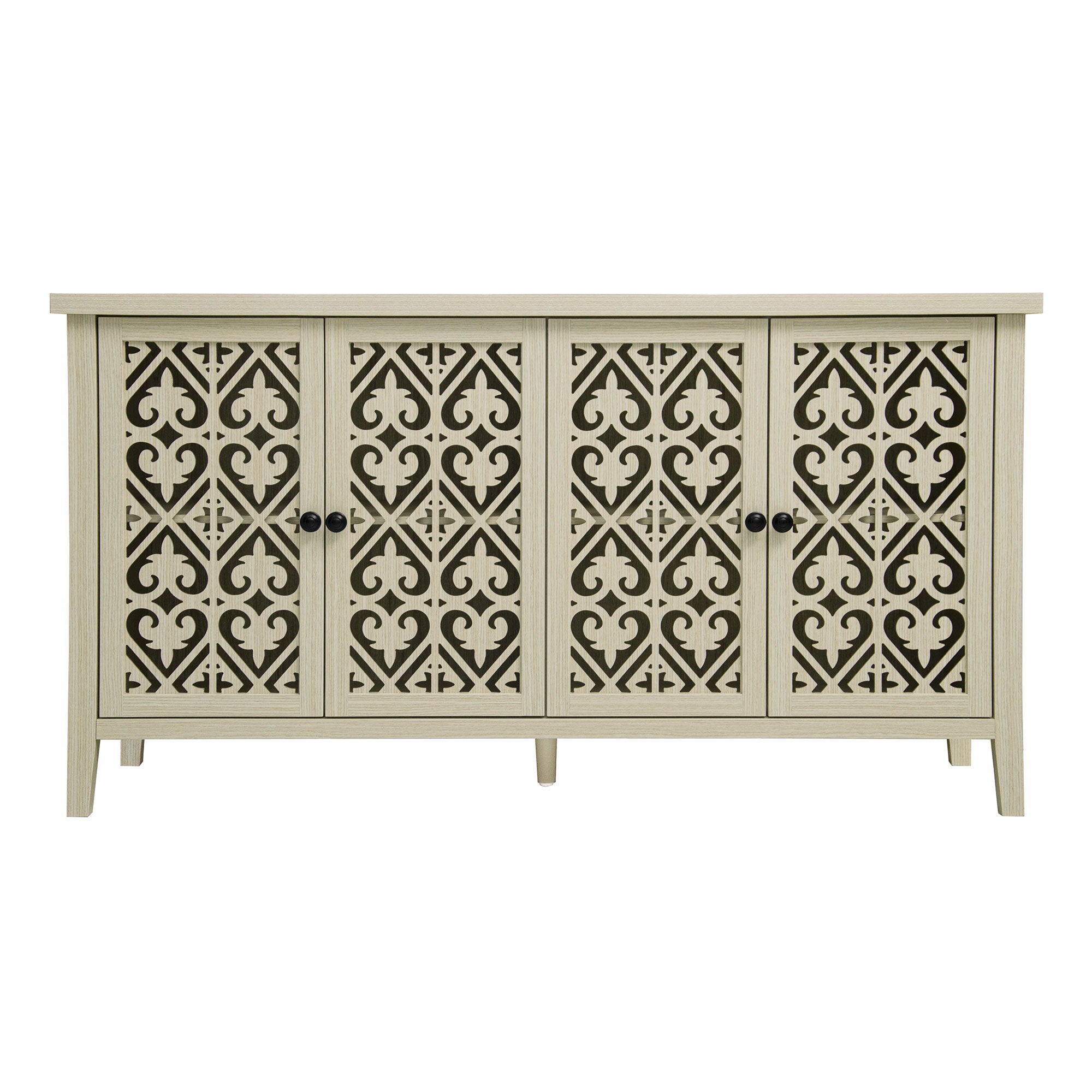 Hollowed Out Cabinet With 4 Doors, American Furniture, Suitable For Bedroom, Living Room, Study - Natural - Best Buy Furniture
