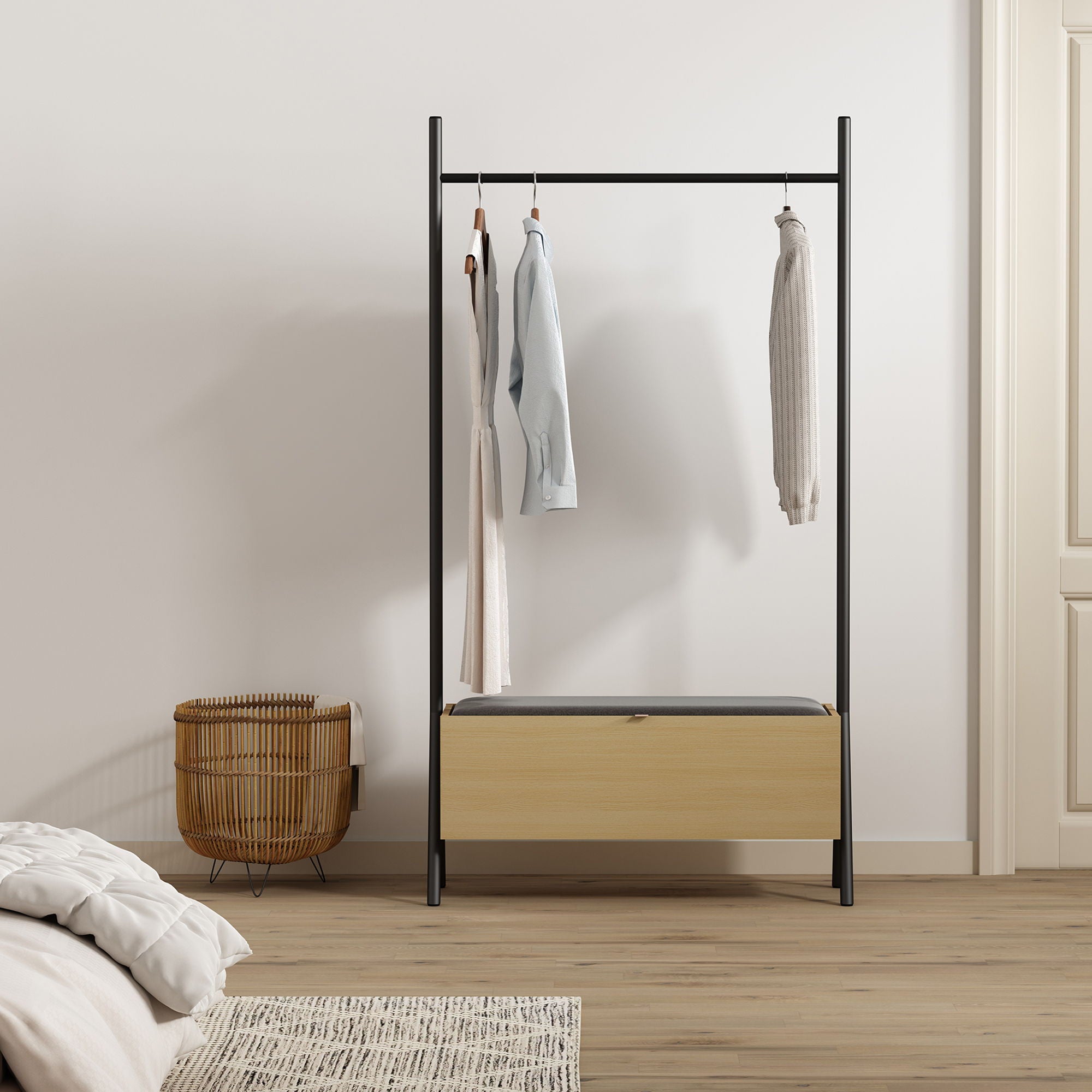 Paloma - Open Hanging Closet With Storage - Light Oak