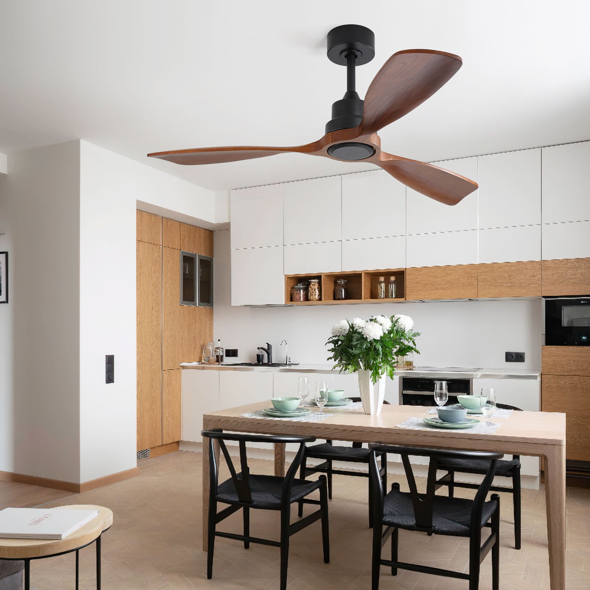 48" Ceiling Fan Without Light, 3 Solid Wood Blades Outdoor Ceiling Fan 6 - Speed Reversible DC Motor For Living Room - Black - Best Buy Furniture