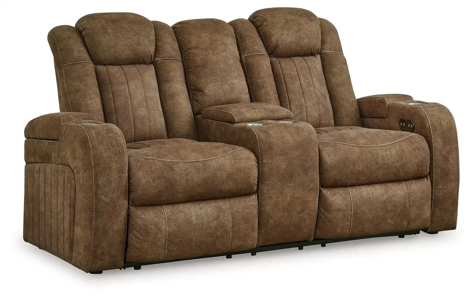 Wolfridge - Power Reclining Loveseat With Console /Adj Hdrst - Brindle - Best Buy Furniture