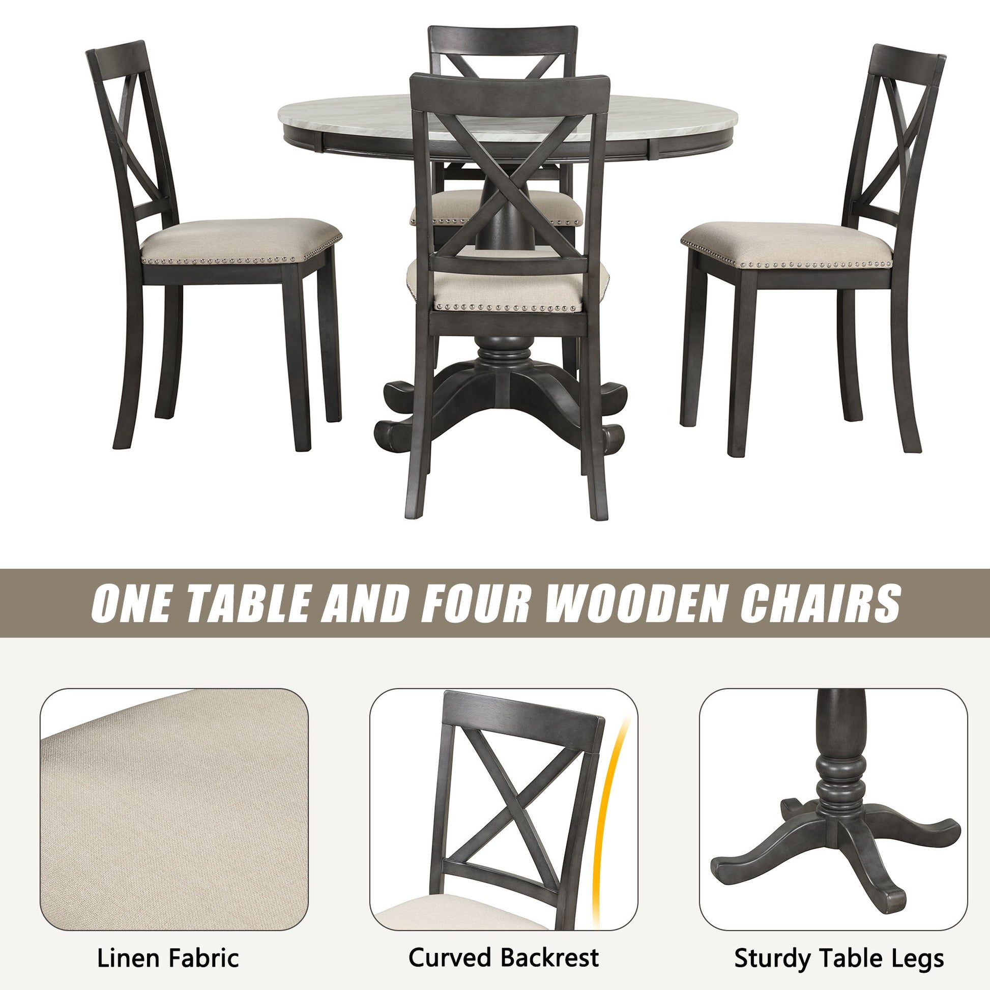 5 Pieces Dining Table And Chairs Set For 4 Persons, Kitchen Room Solid Wood Table With 4 Chairs - Best Buy Furniture