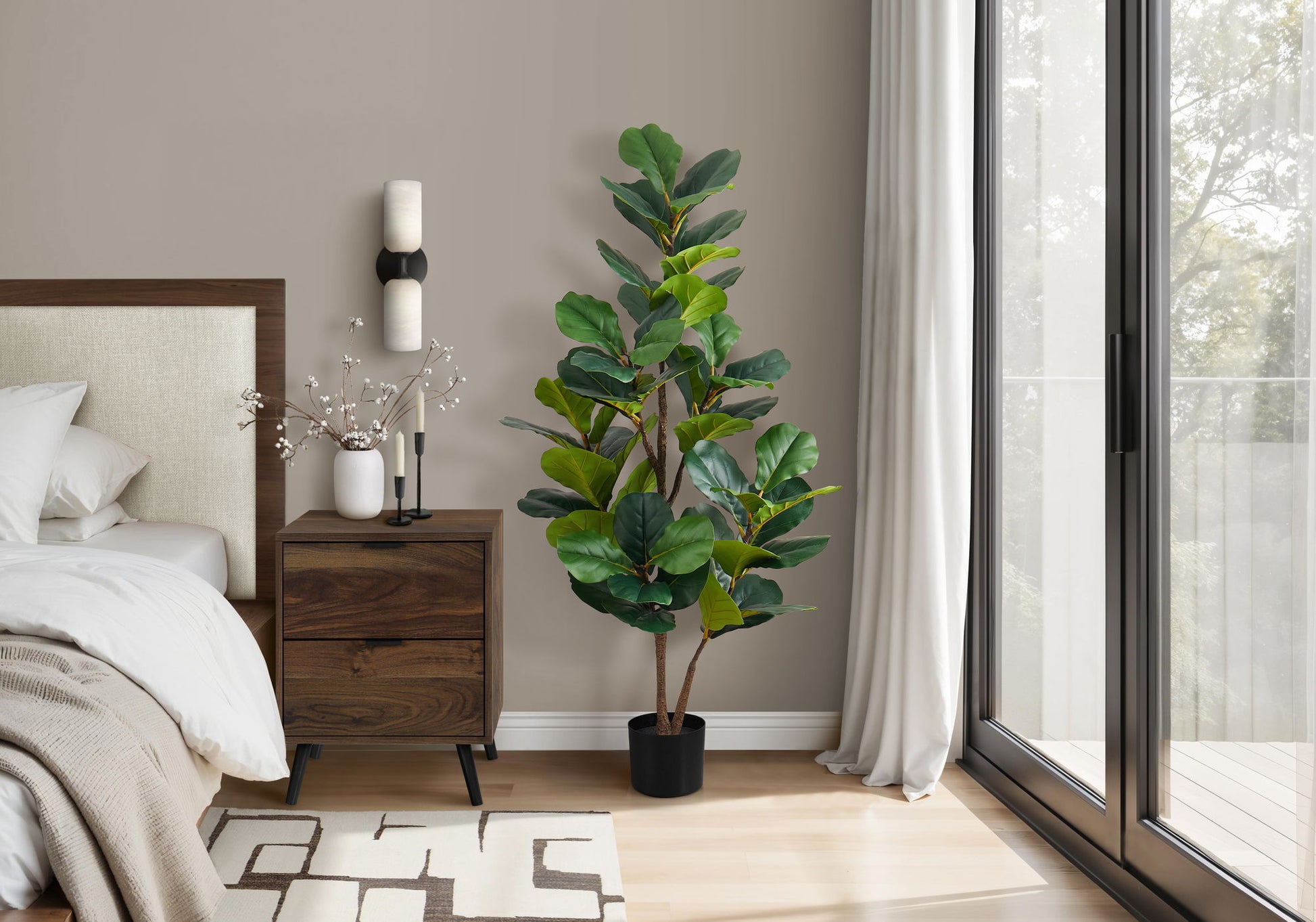 49" Tall, Artificial Plant, Fiddle Tree, Indoor, Faux, Fake, Floor, Greenery, Potted, Real Touch, Decorative - Green / Black - Best Buy Furniture