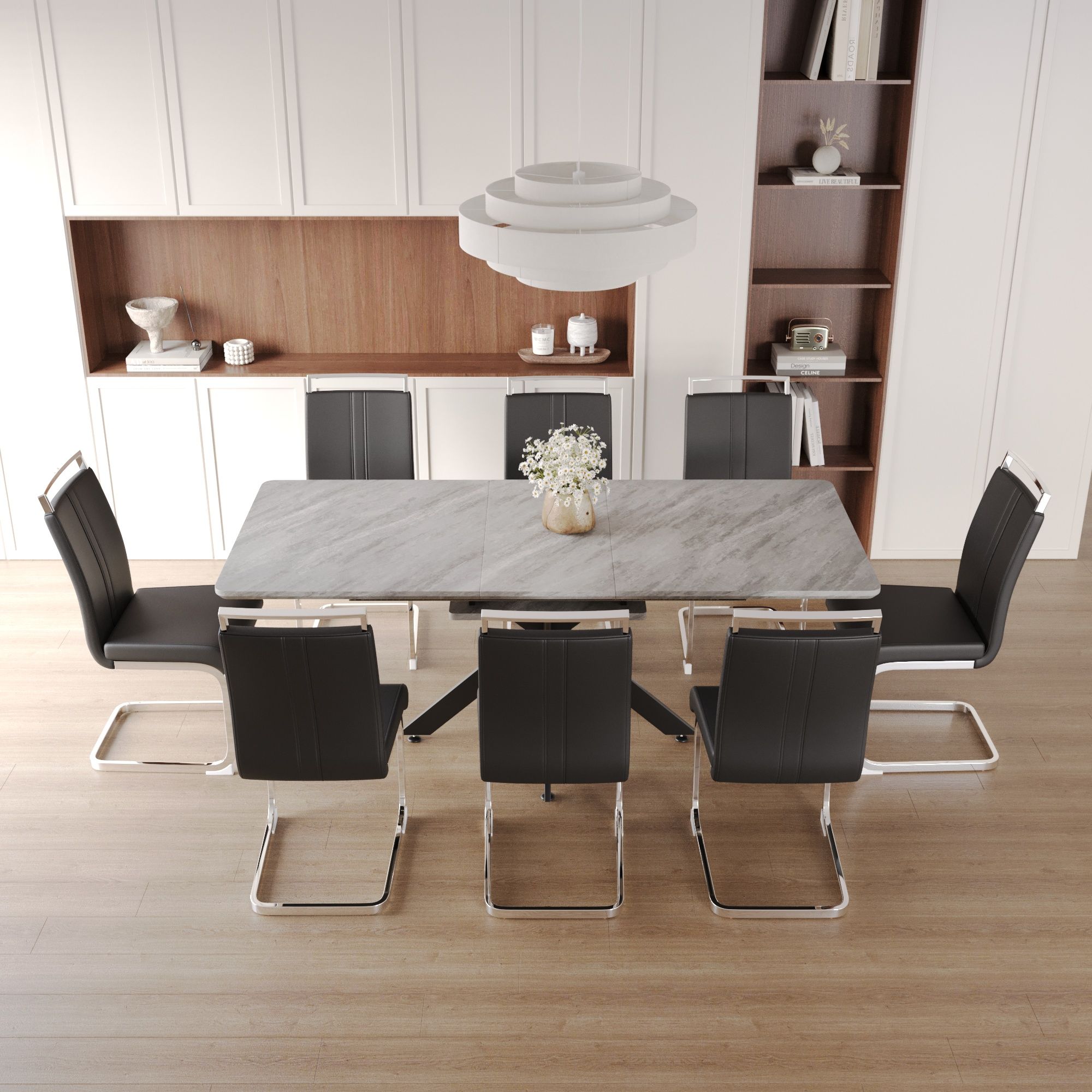 Modern Extendable Dining Table Set With Soft Padded Armless Chairs - Best Buy Furniture