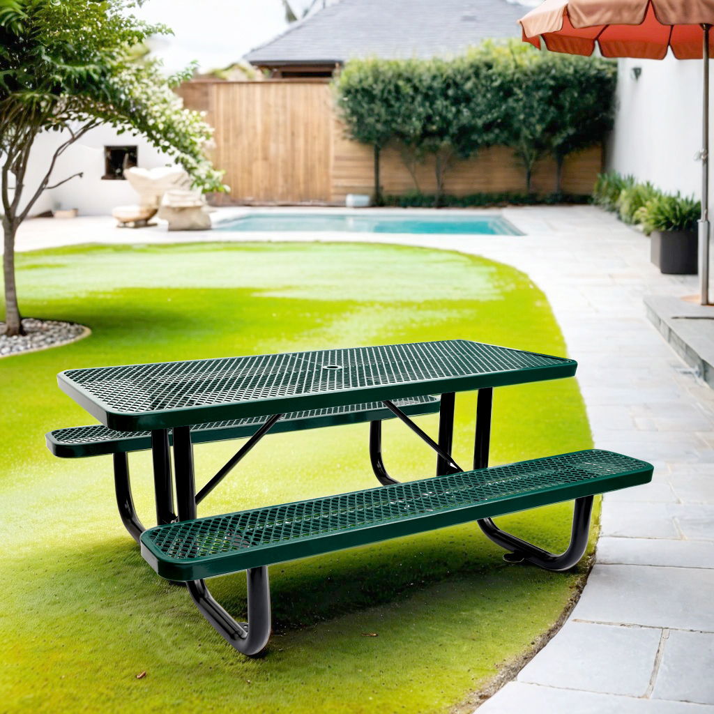 Outdoor Steel Picnic Rectangular Table With Umbrella Pole - Best Buy Furniture