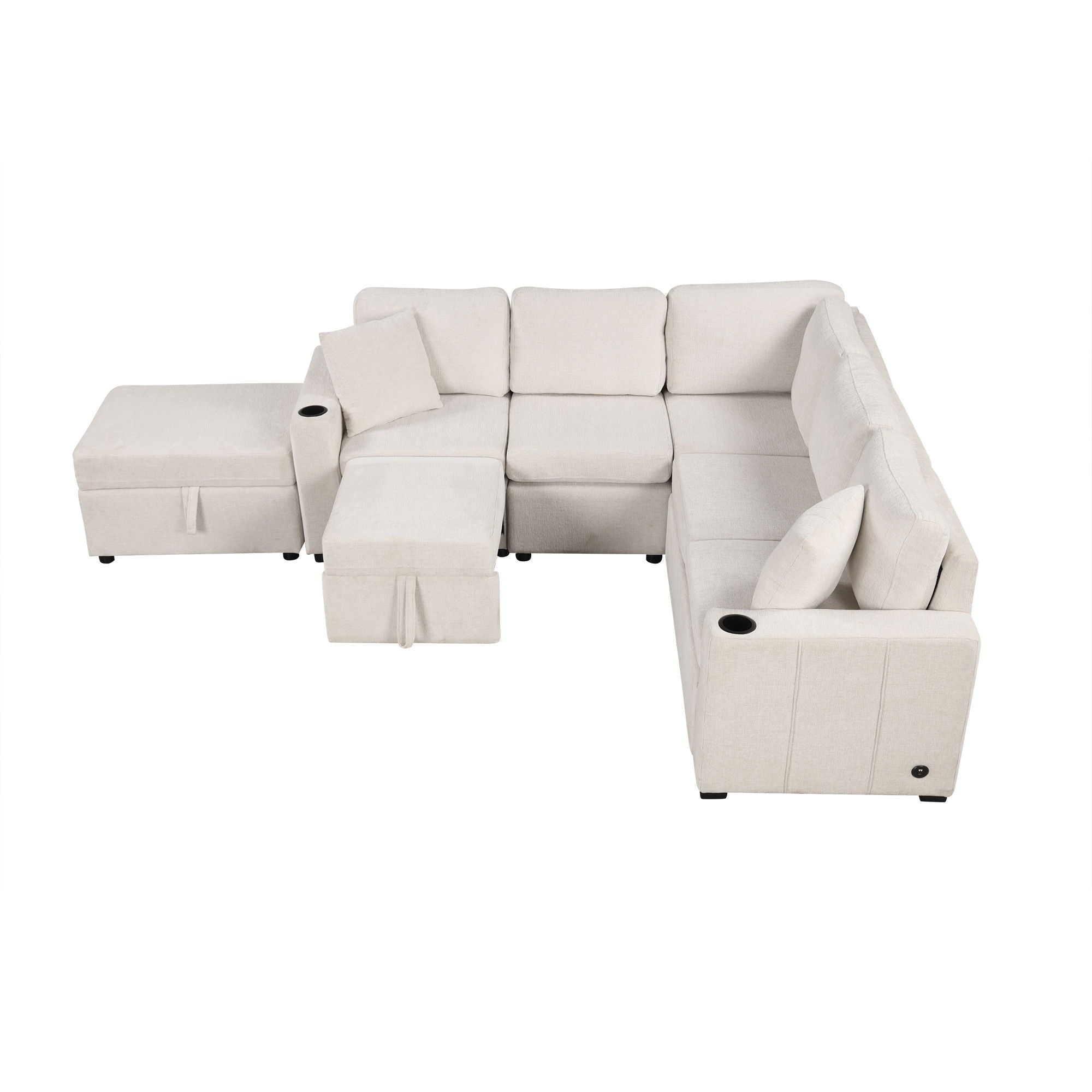 Sectional Sofa Convertible Pull-Out Sofa Bed With A Movable Storage Ottoman For Living Room - Best Buy Furniture