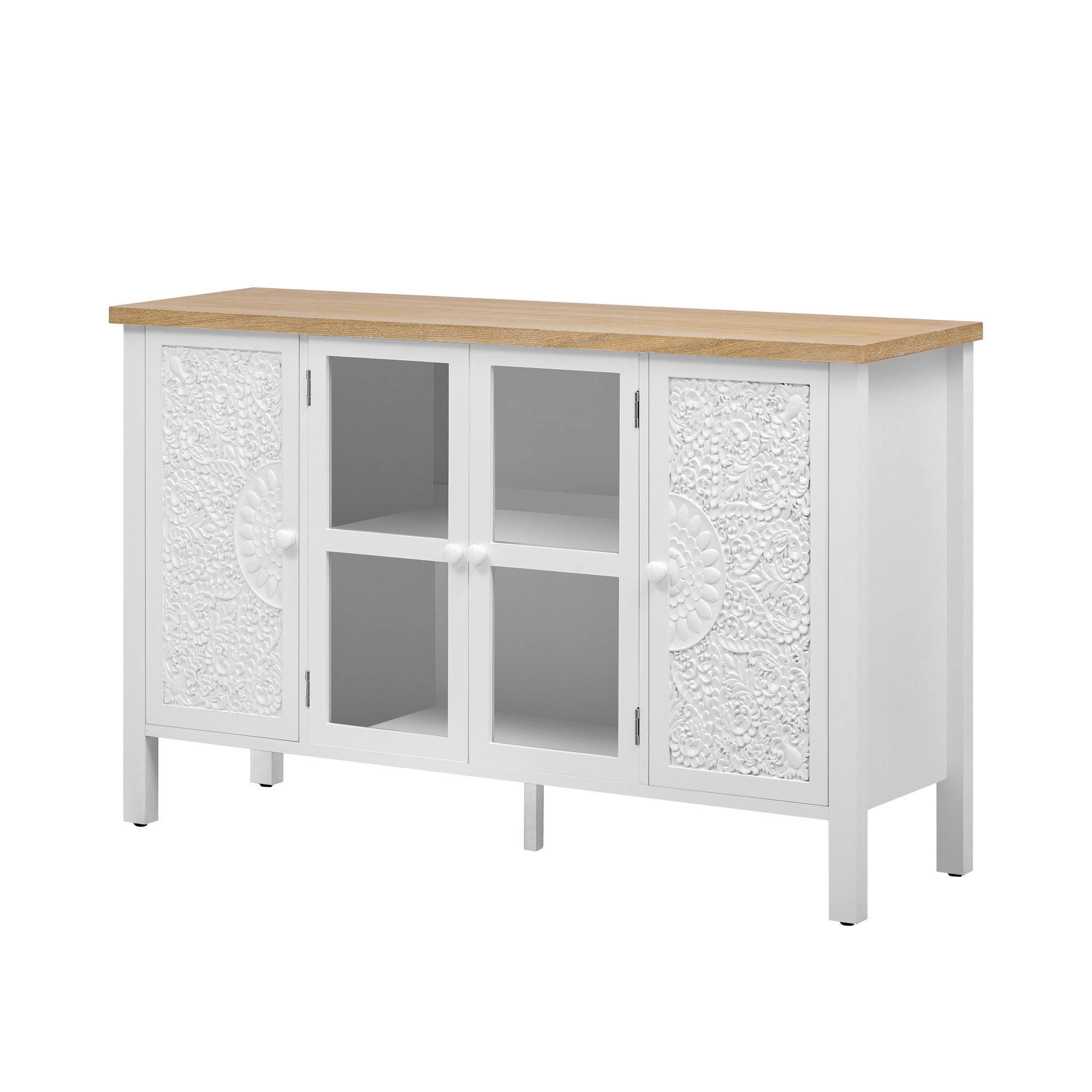 Retro TV Stand With 3 Spacious Cabinets, Glass Cabinet Doors And Anti-Tip Device - Best Buy Furniture