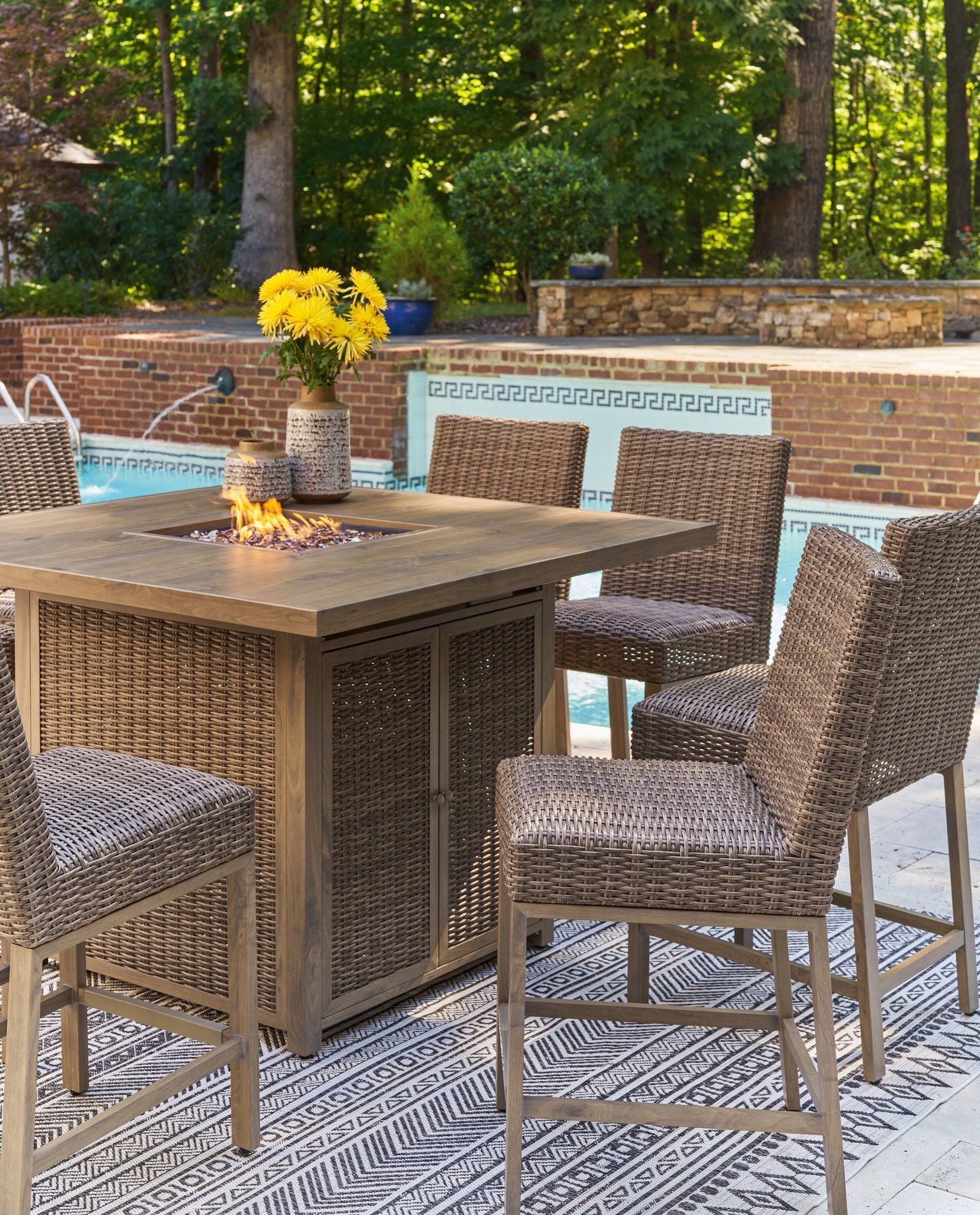 Walton Bridge - Square Bar Table W/Fire Pit - Driftwood - Best Buy Furniture