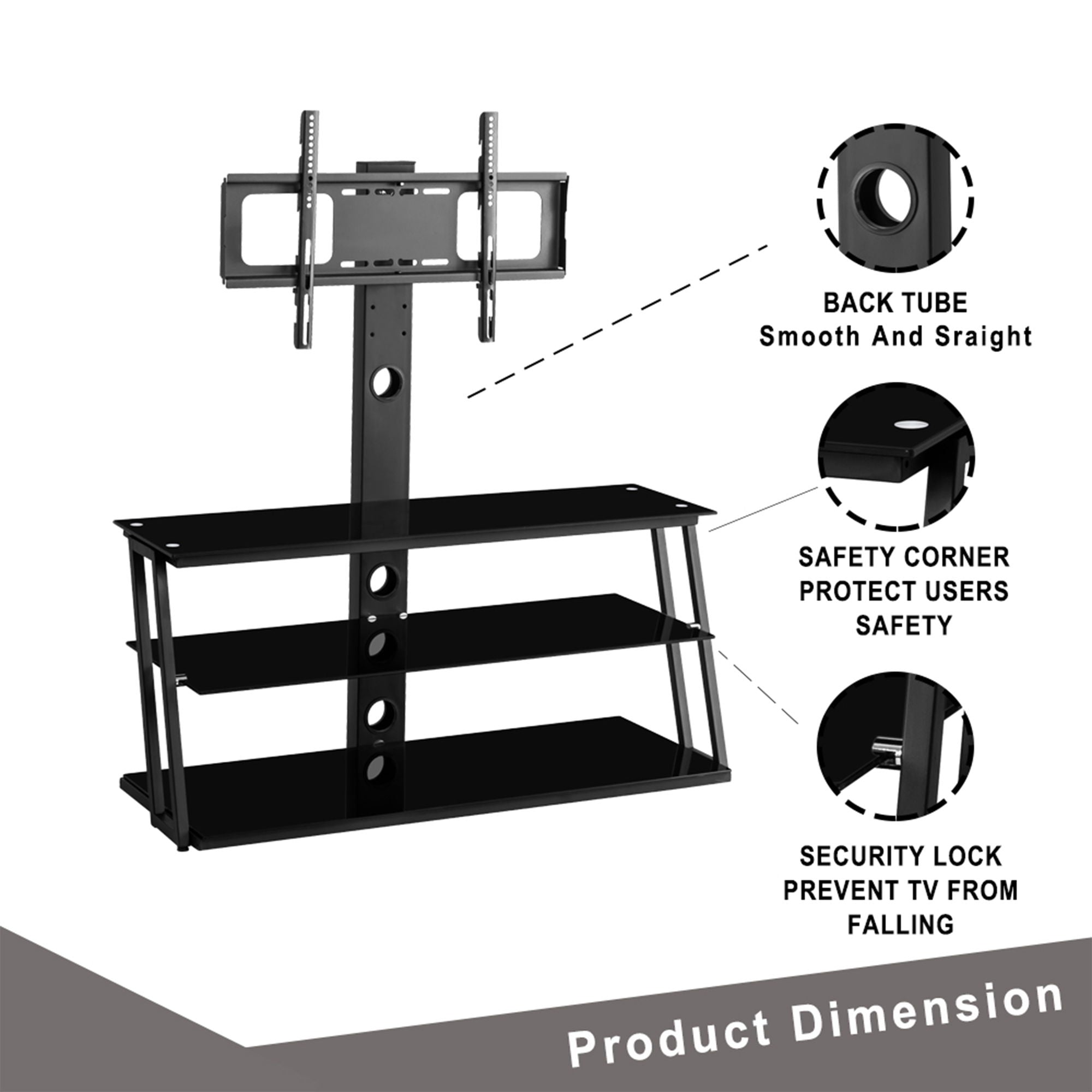 Multi-Function Angle And Height Adjustable Tempered Glass TV Stand - Black - Best Buy Furniture