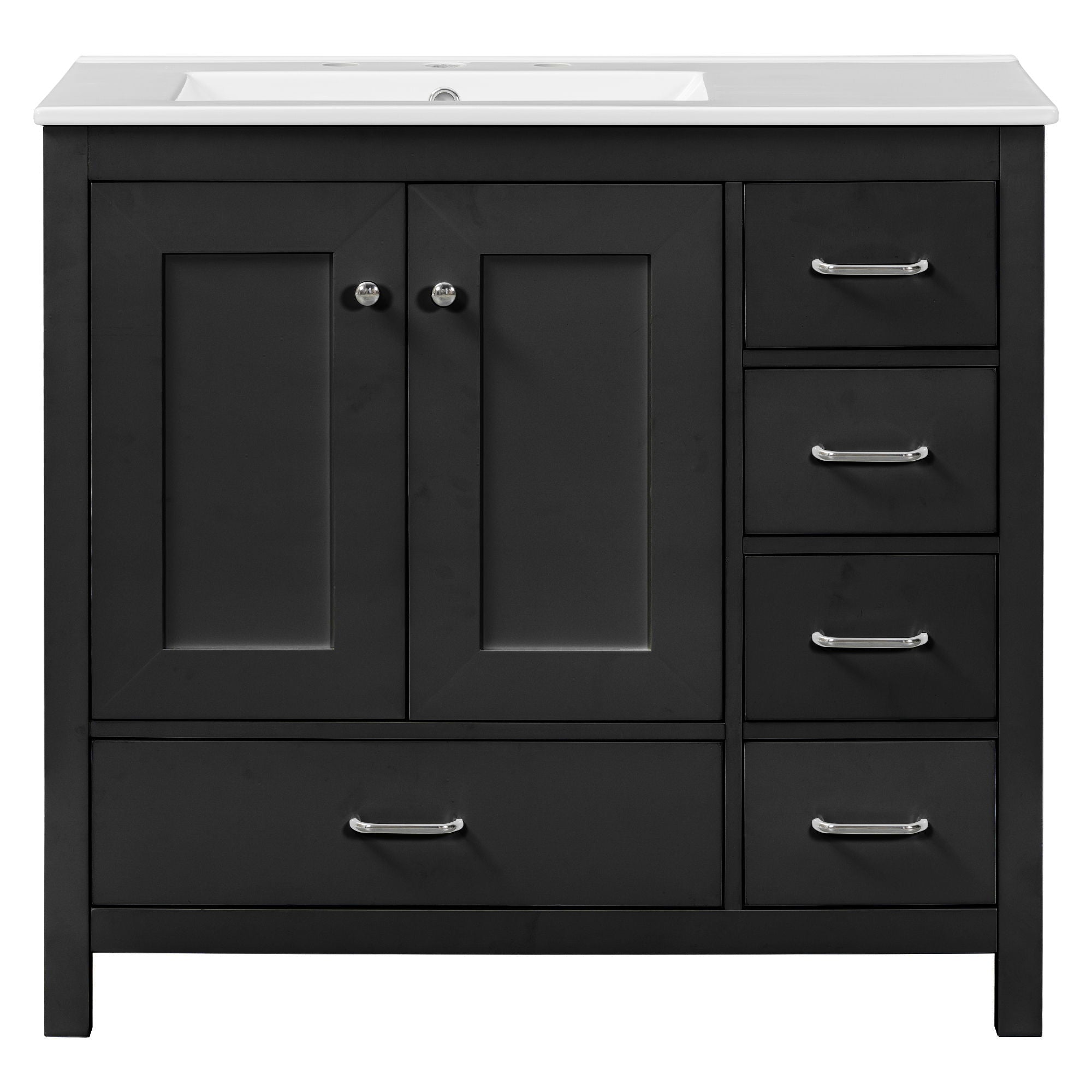 Bathroom Vanity With Ceramic Sink Combo, Abundant Storage Cabinet 2 Soft Close Doors And 5 Drawers - Best Buy Furniture