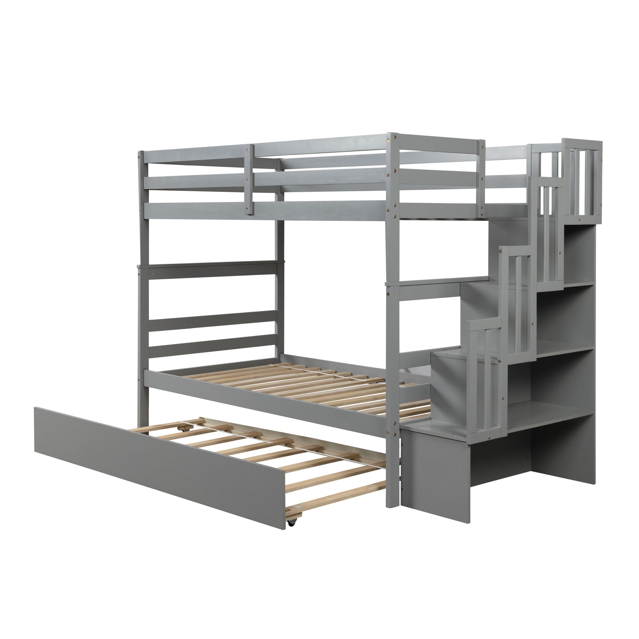 Twin Over Twin Bunk Beds With Twin Trundle And Stairway Storage Function - Best Buy Furniture