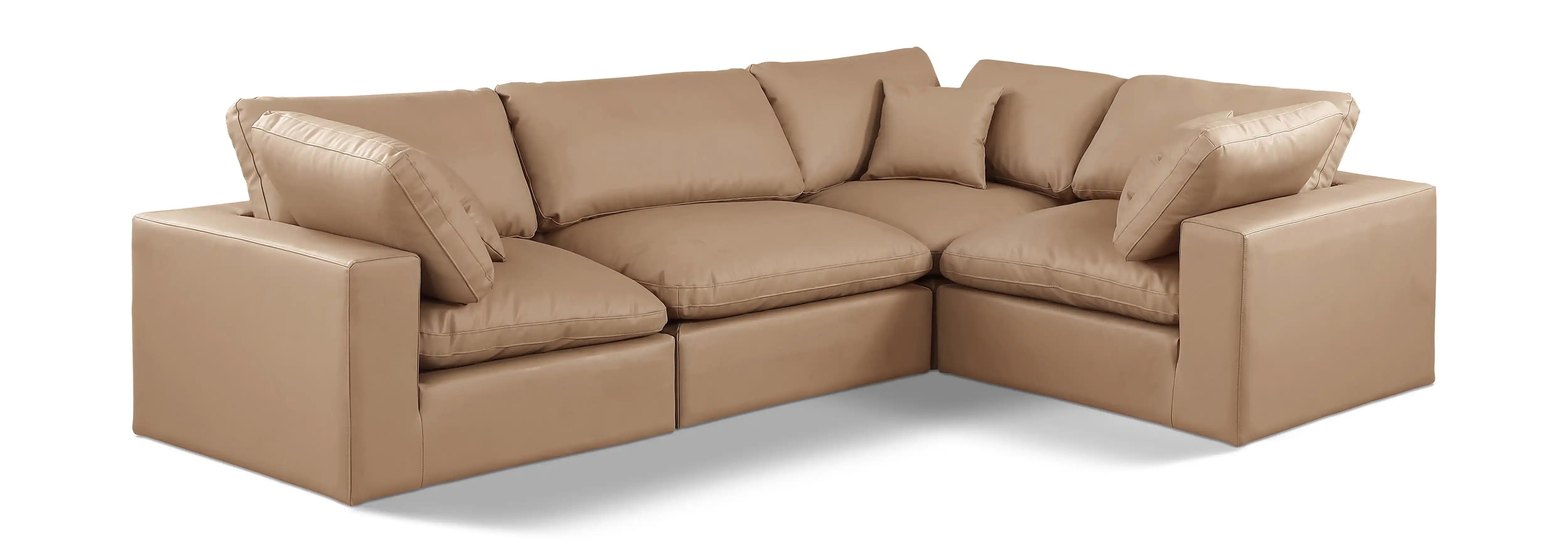 Comfy - 4 Piece Faux Leather Modular Sectional - Tan - Best Buy Furniture