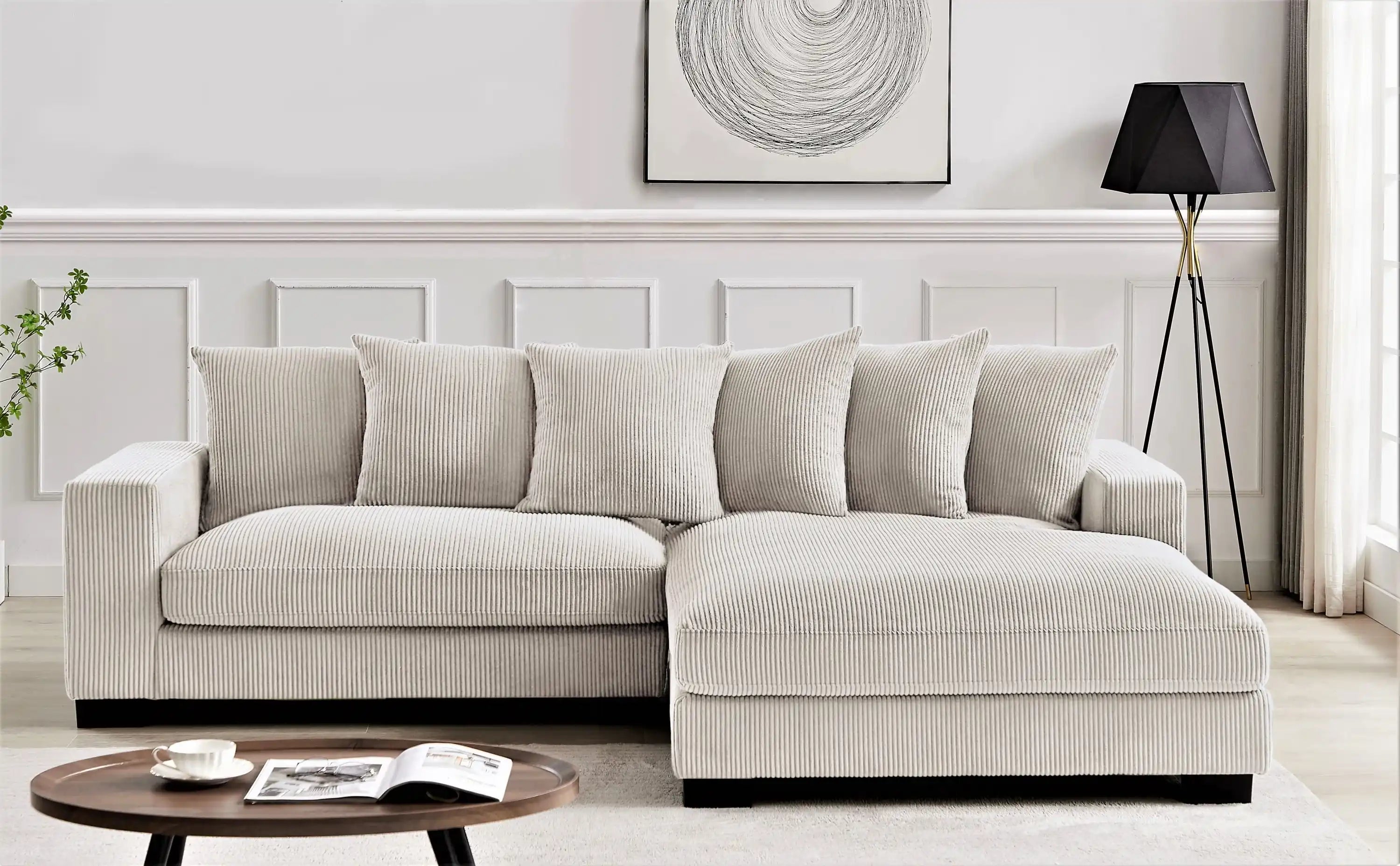 Luxe 102.4-Inch Right Facing Sectional Sofa, Ivory Corduroy - Best Buy Furniture
