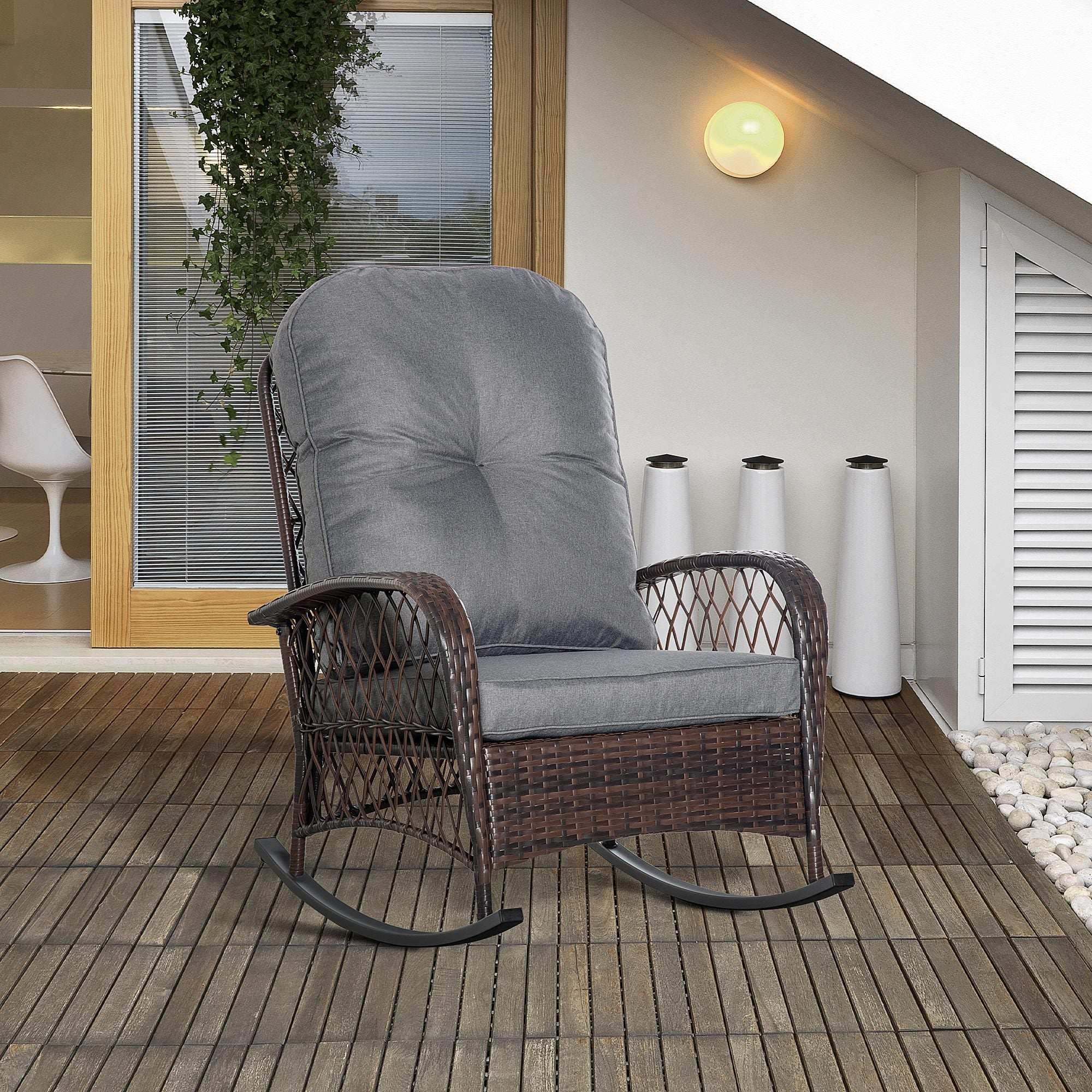 Outsunny Outdoor Wicker Rocking Chair with Wide Seat, Thick, Soft Cushion - Best Buy Furniture