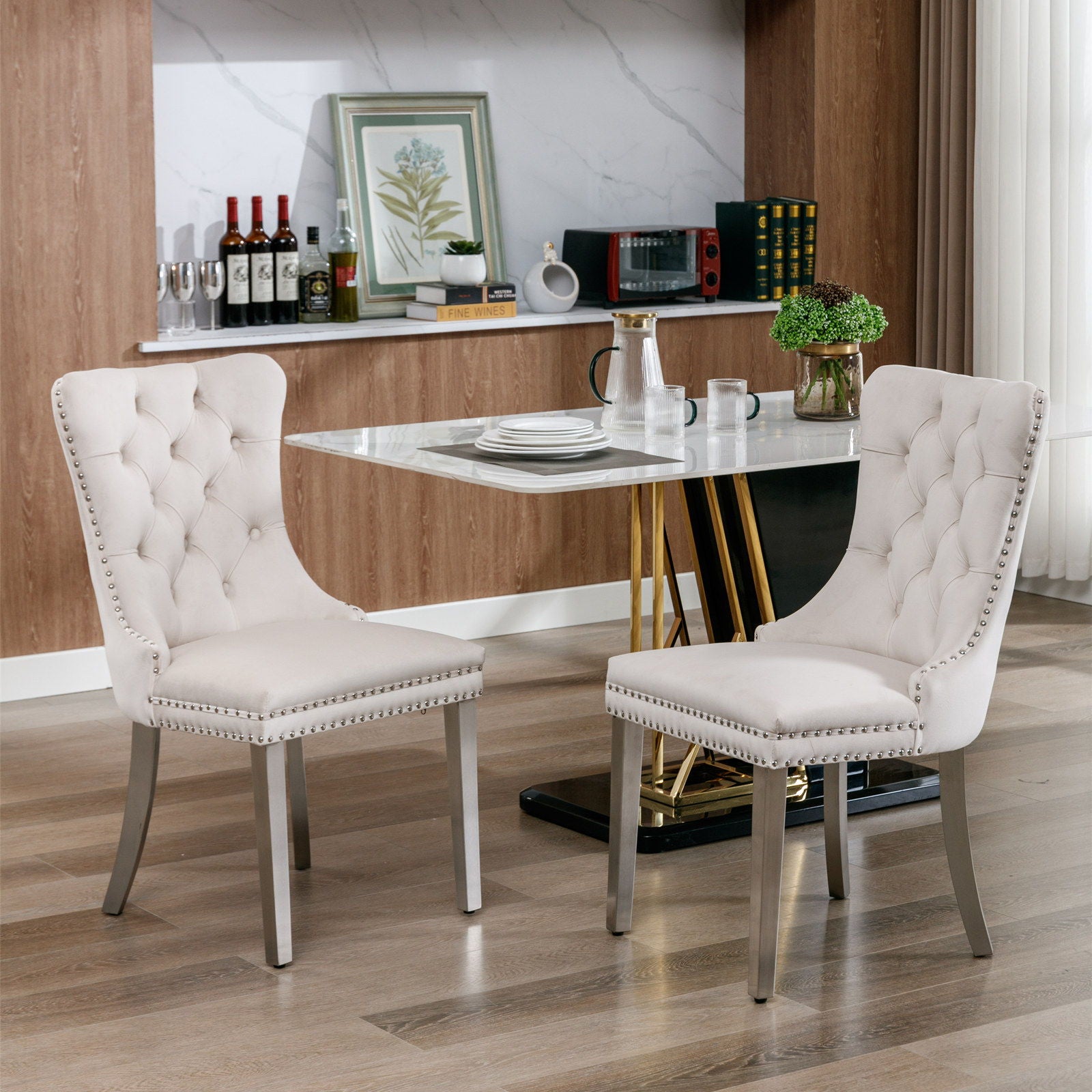 Nikki - Modern, High-End Tufted Solid Wood Contemporary Velvet Upholstered Dining Chair With Chrome Stainless Steel Plating Legs, Nailhead Trim (Set of 2) - Best Buy Furniture