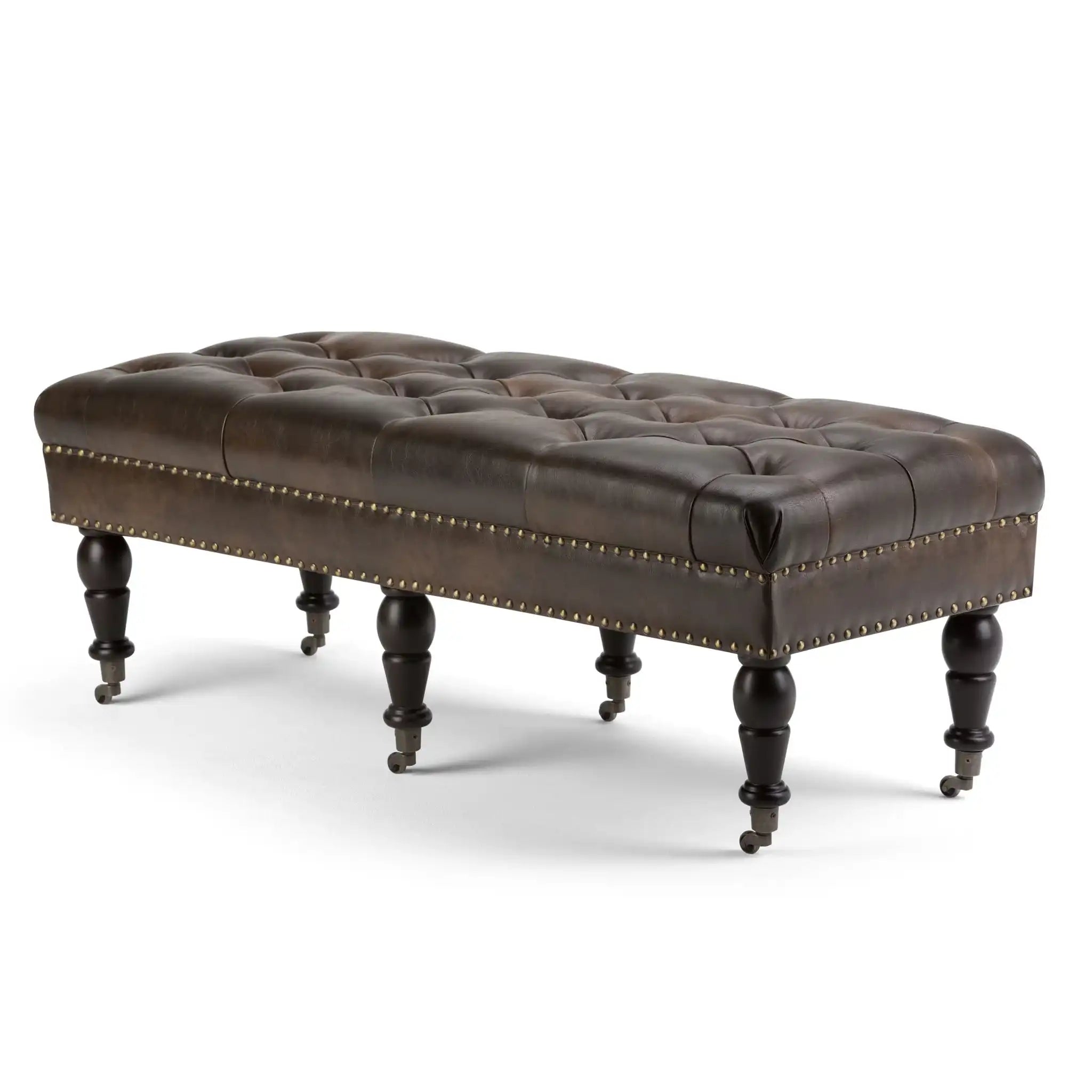 Henley - Tufted Ottoman Bench - Distressed Brown - Best Buy Furniture