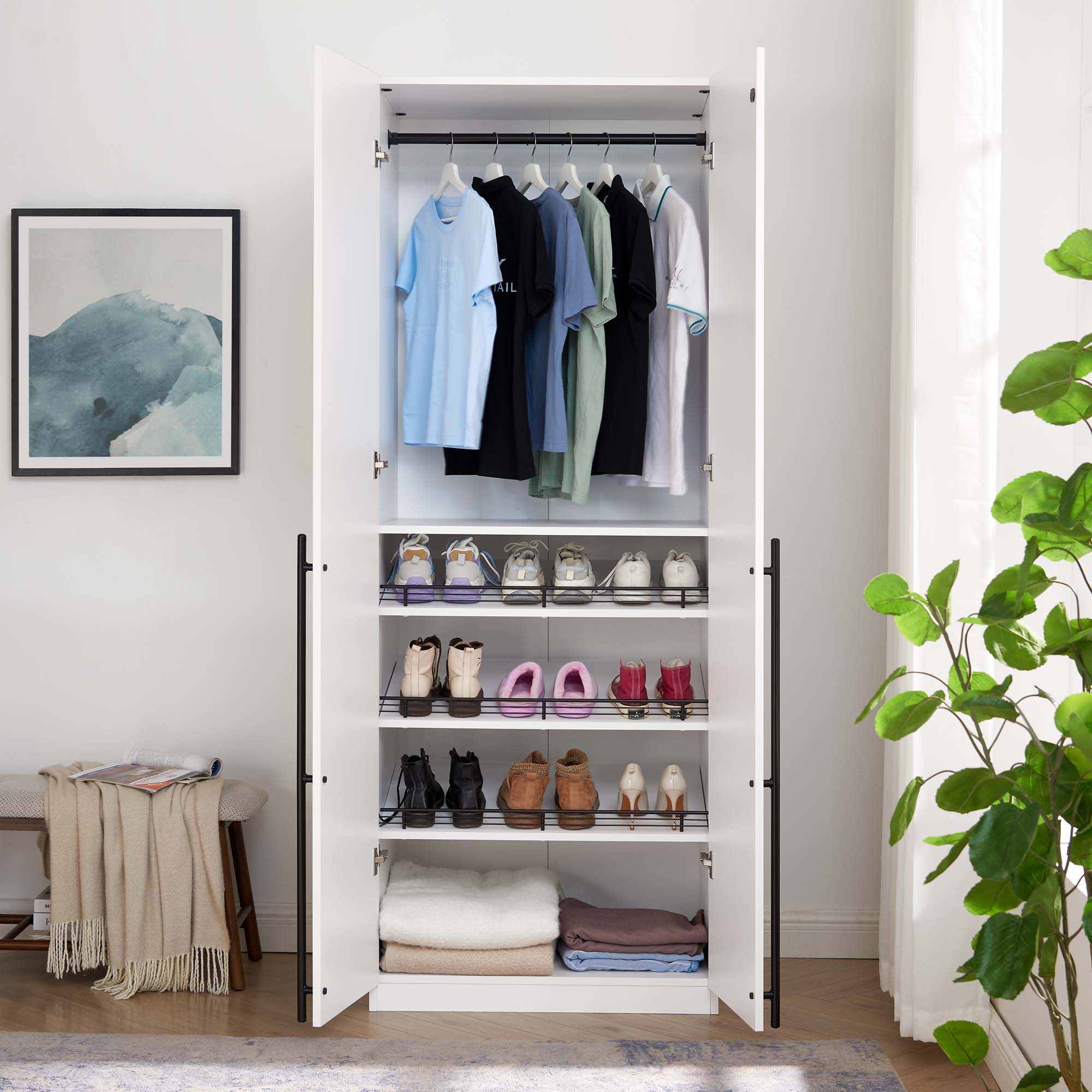 Lee - Free Standing Wardrobe Closet With Adjustable Shoe Shelves