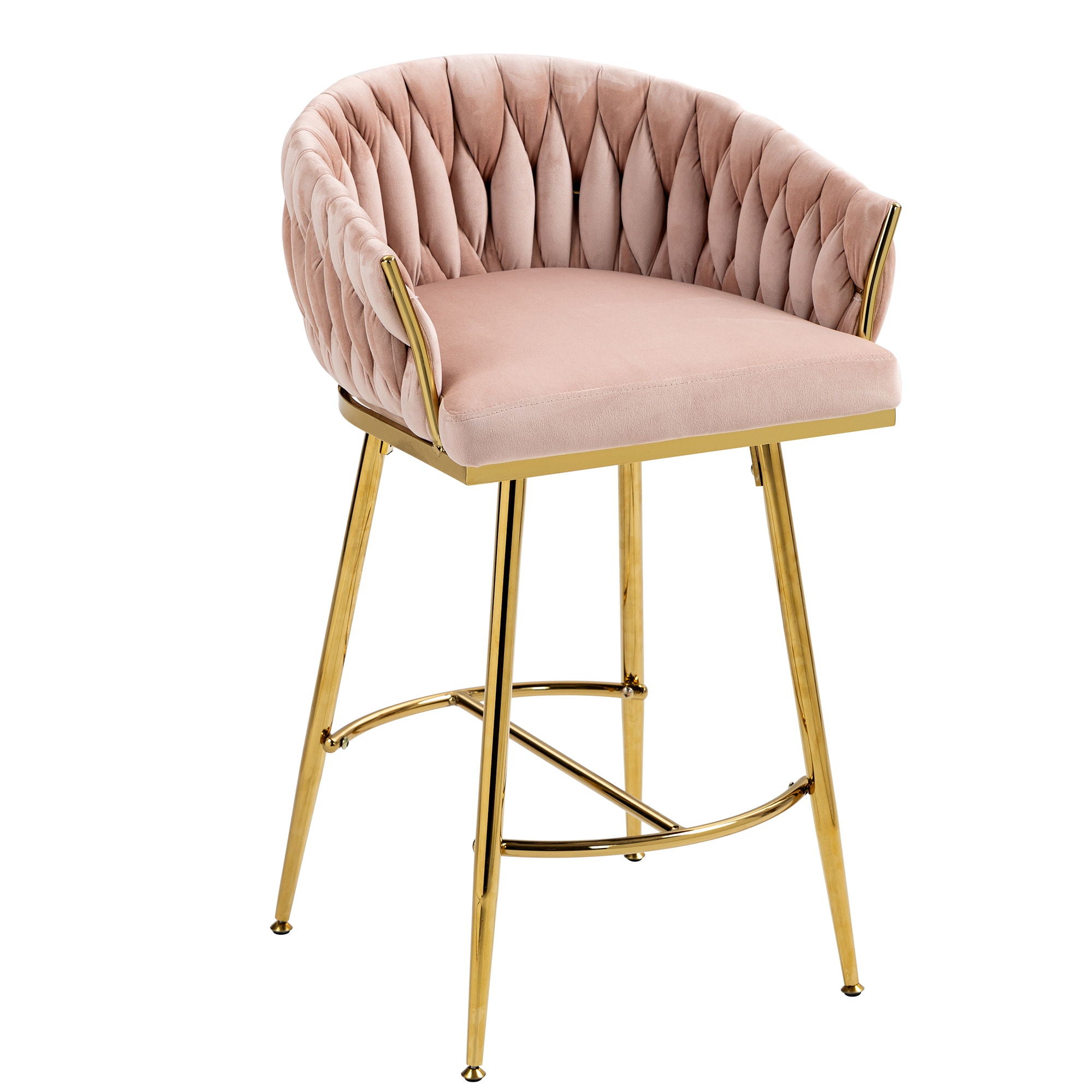 Counter Height Bar Stools Kitchen Island Counter Bar Stool With Hand - Wave Back, Golden Chromed Base And Footrest (Set of 2) - Pink - Best Buy Furniture