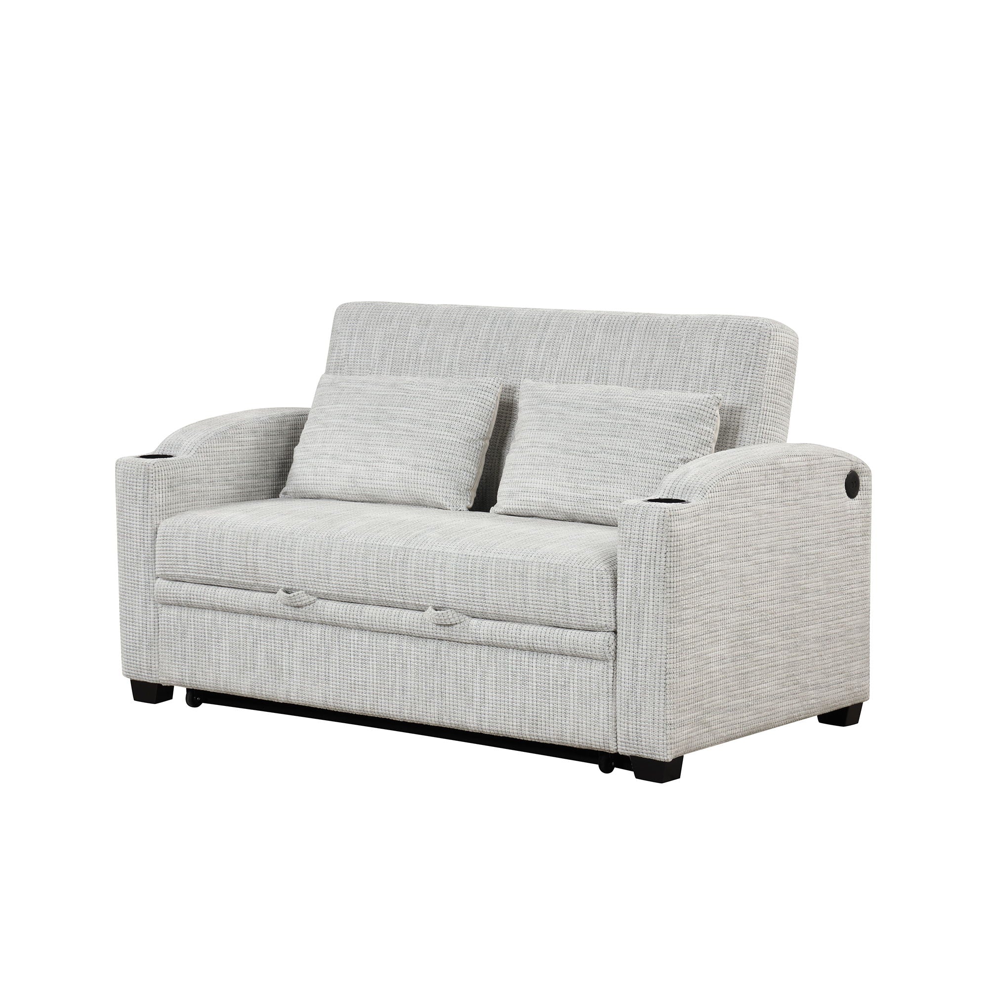 Pull Out Loveseat Sofa With Adjsutable Backrest, 2 Pillows, Cup Holders, USB Ports For Living Room - Best Buy Furniture