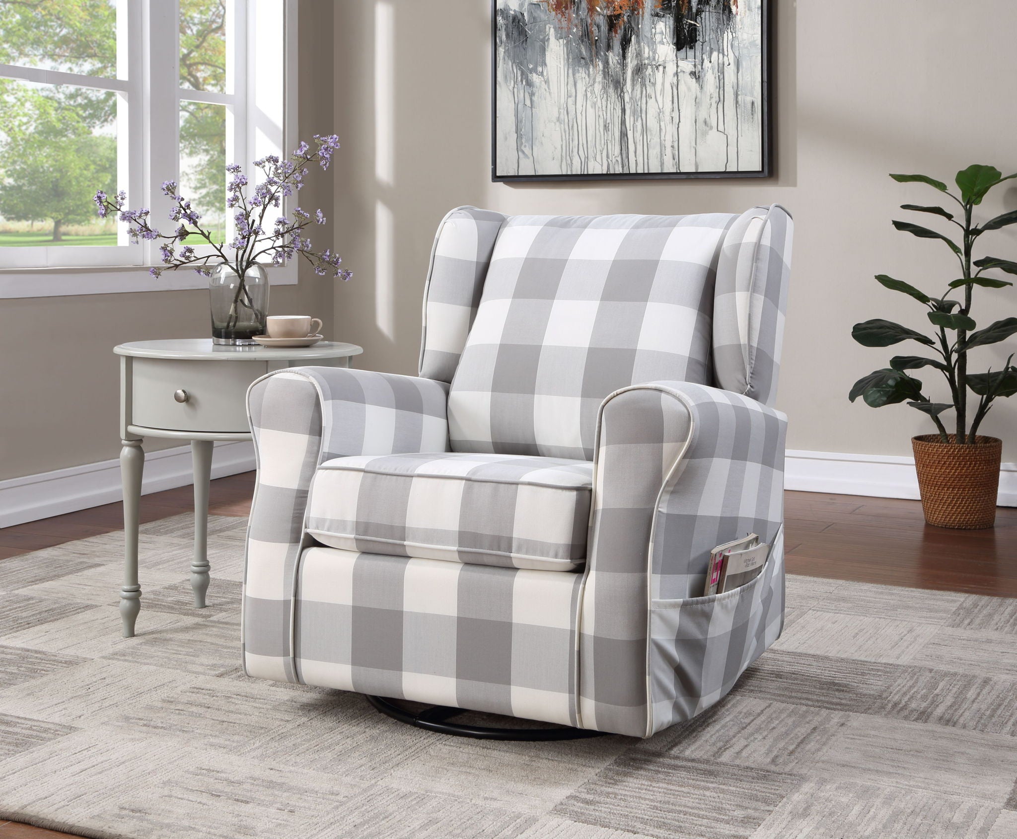 Patli - Glider Chair With Swivel - Gray / White - Best Buy Furniture