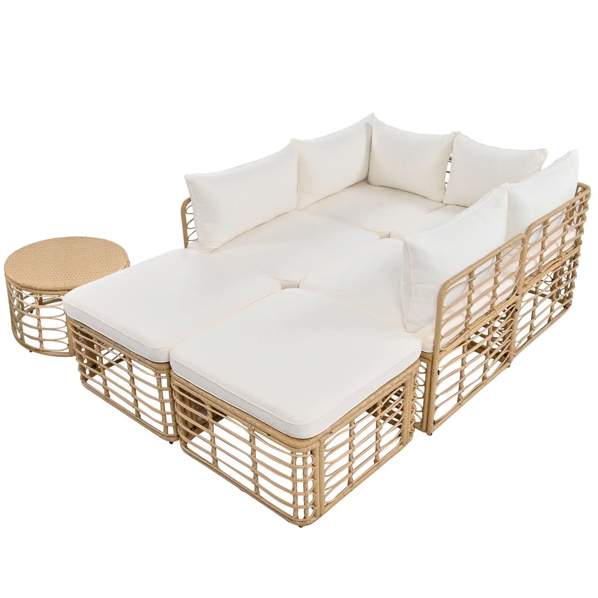 7 Piece Rattan Sectional Sofa Set, Outdoor Patio Furniture, Beige - Best Buy Furniture