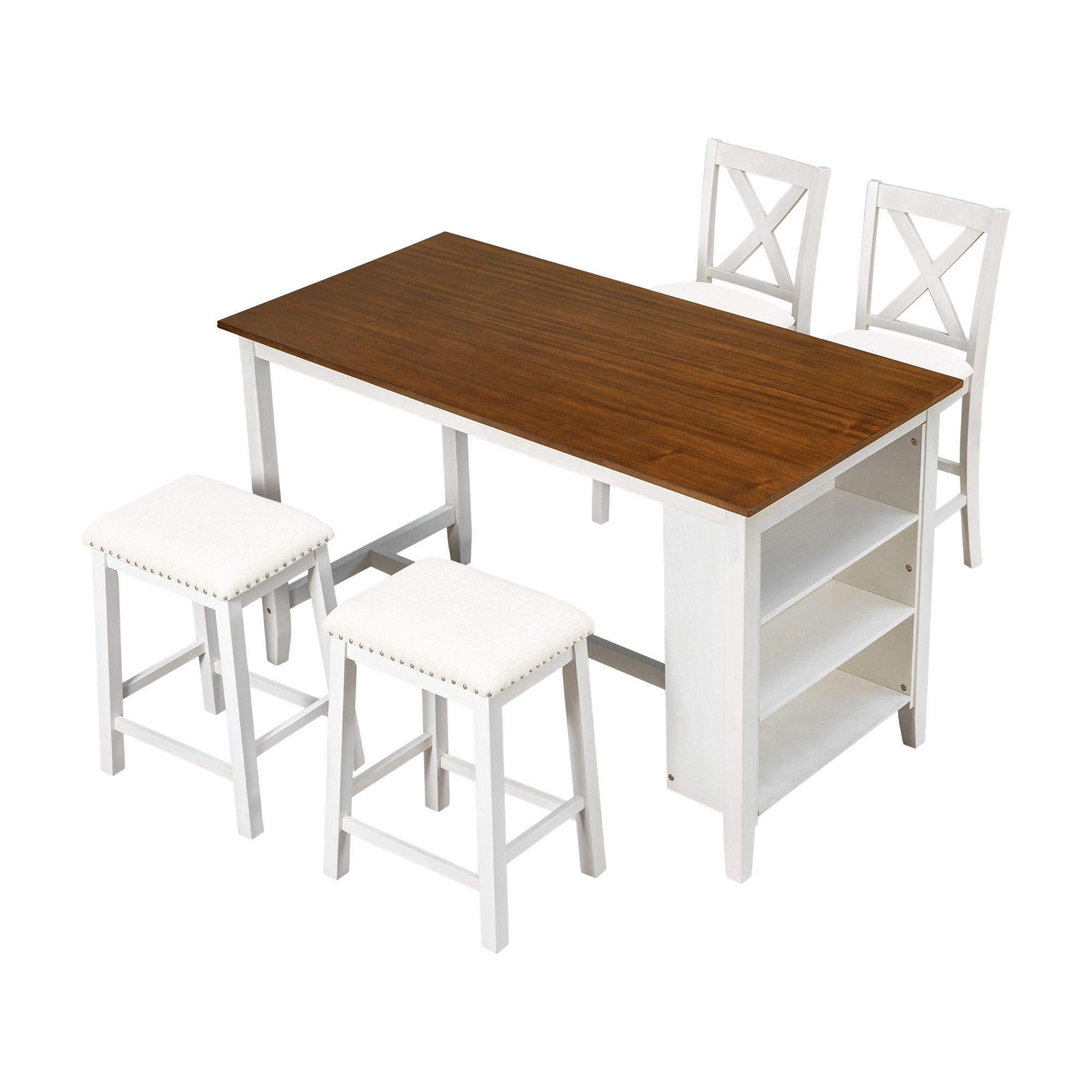 5 Pieces Counter Height Rustic Farmhouse Dining Room Wooden Bar Table Set With 2 Stools And 2 Chairs - Best Buy Furniture