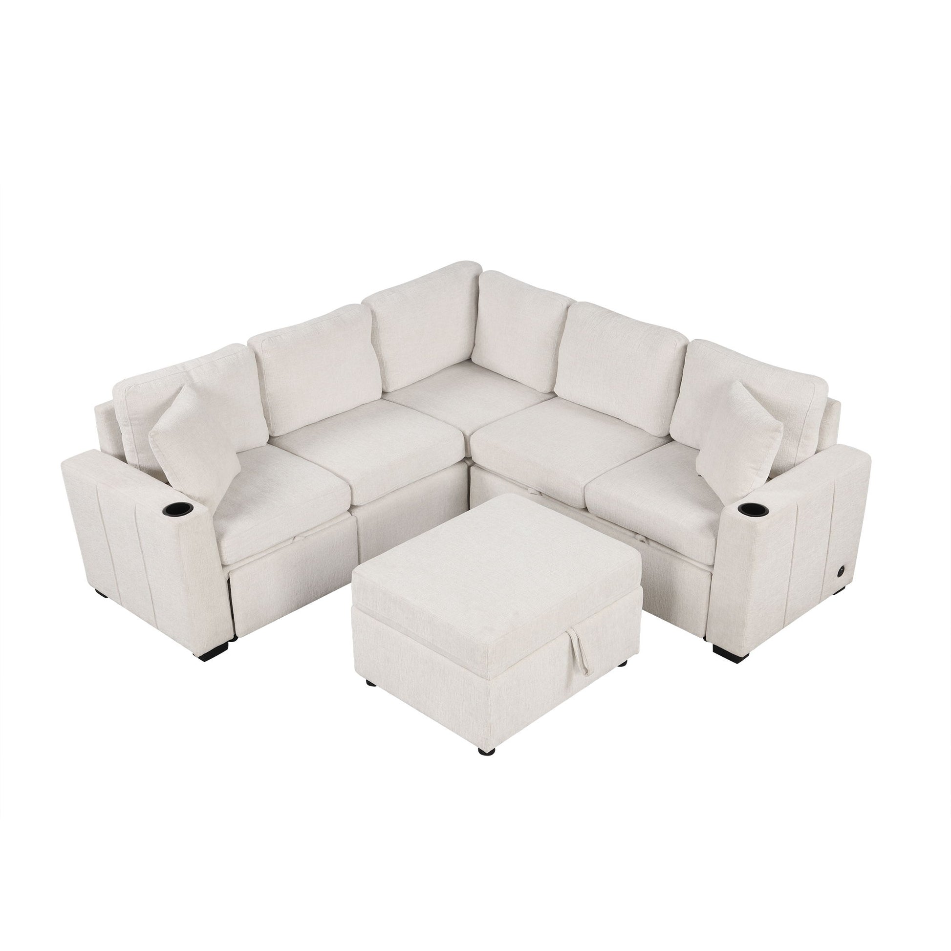 Sectional Sofa Convertible Pull-Out Sofa Bed With A Movable Storage Ottoman For Living Room - Best Buy Furniture