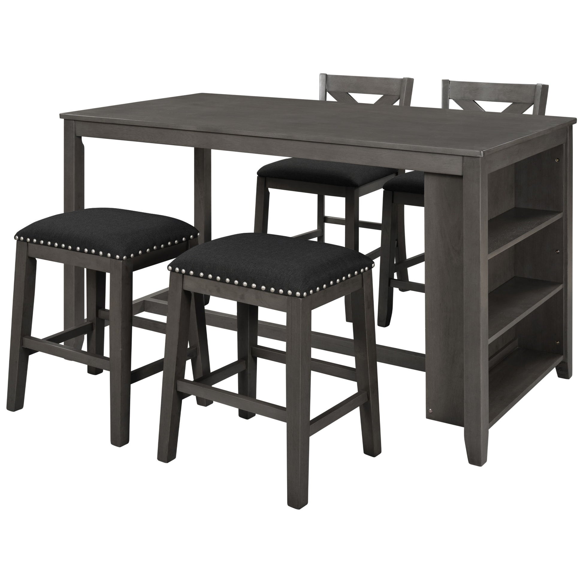 5 Pieces Counter Height Rustic Farmhouse Dining Room Wooden Bar Table Set With 2 Stools And 2 Chairs - Best Buy Furniture
