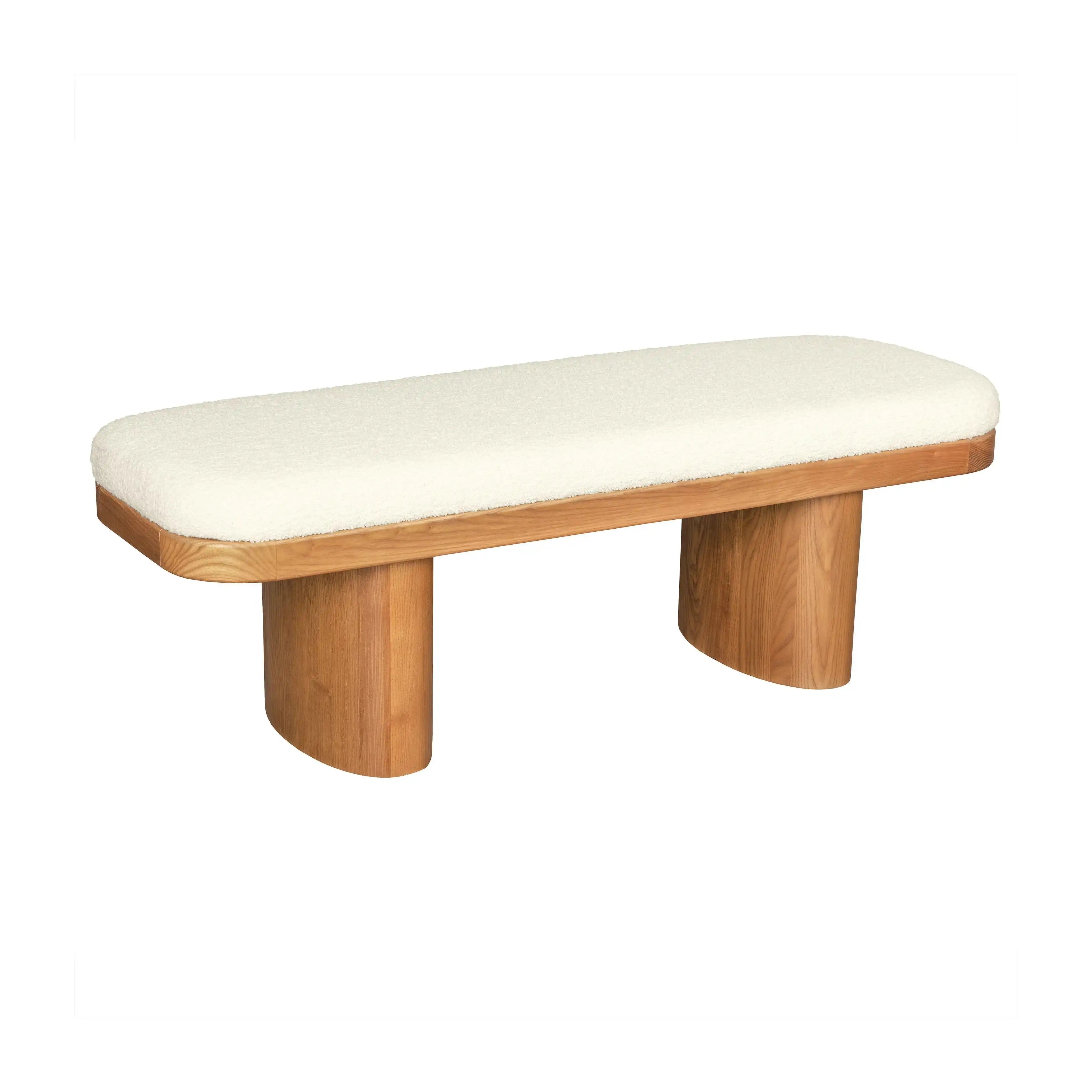 Ollie - Boucle Wooden Bench - White - Best Buy Furniture
