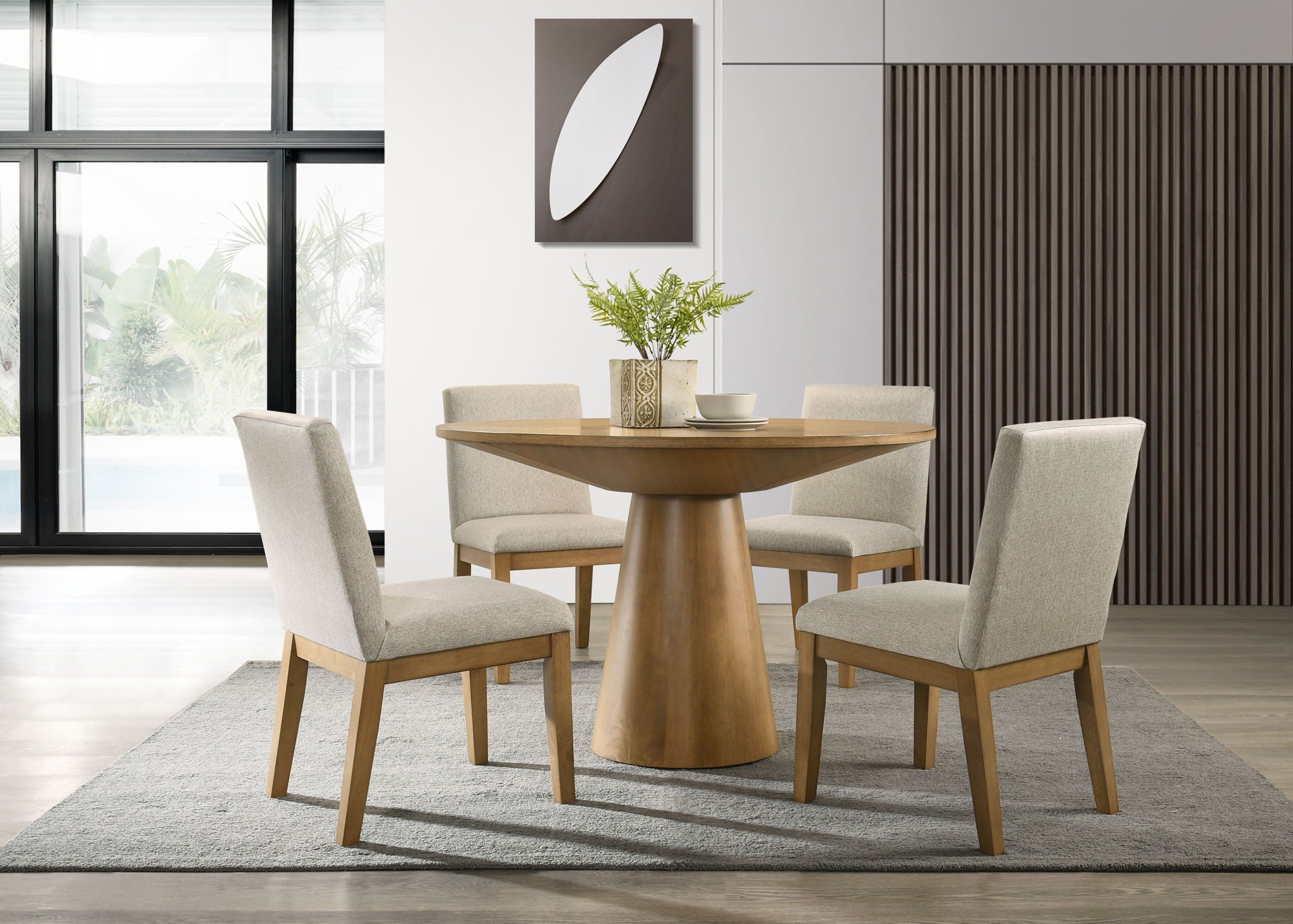 Jasper - Wide Contemporary Round Dining Table With Fabric Chairs Set - Best Buy Furniture