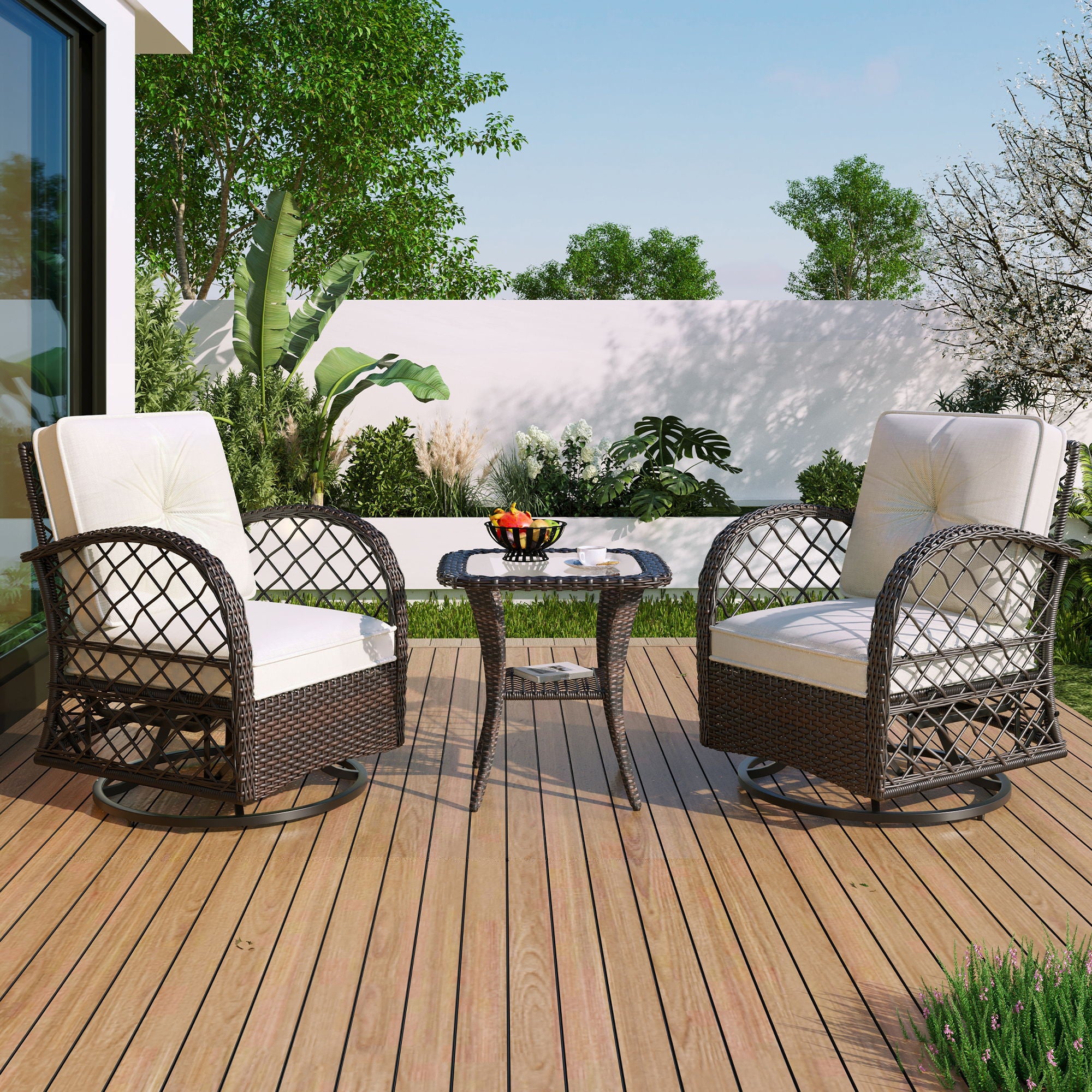 3 Piece Outdoor Chair & Table Set Chat Set, 2 Person Rattan Seating Group - Best Buy Furniture