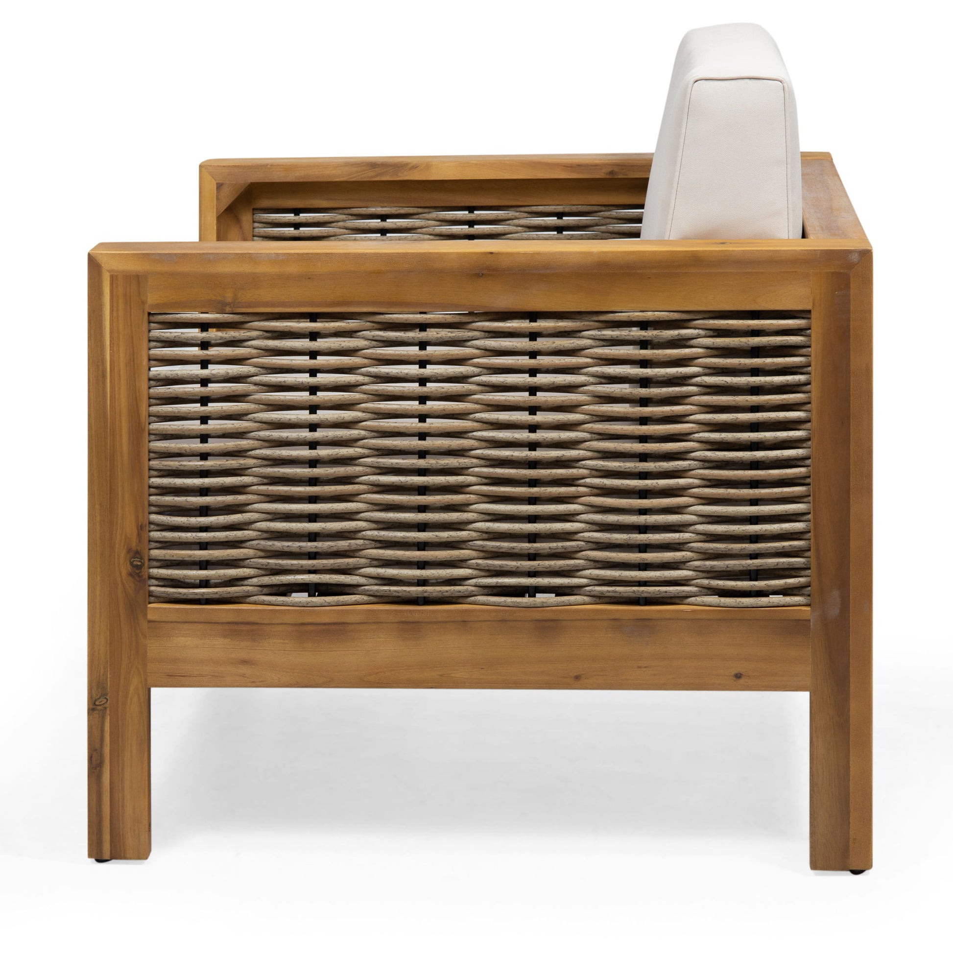 Outdoor 4 Seater Acacia Wood Chat Set With Wicker Accents And Cushions - Teak / Mixed Brown / Beige - Best Buy Furniture