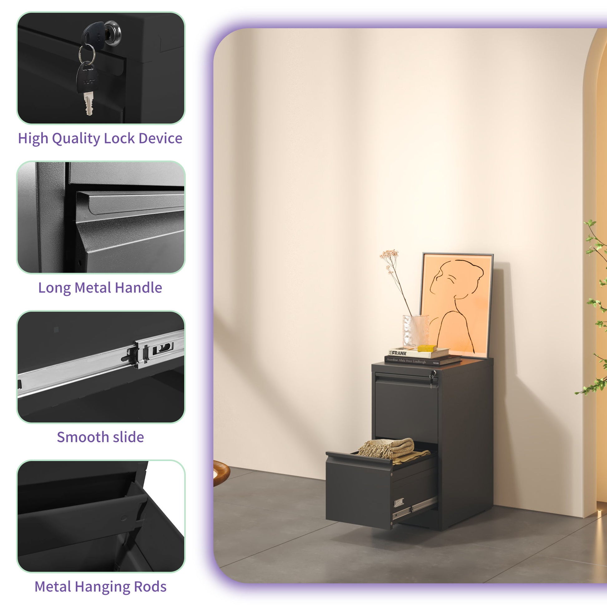 Steel Drawer Vertical File Cabinet With Lock For A4 Legal / Letter Size - Best Buy Furniture