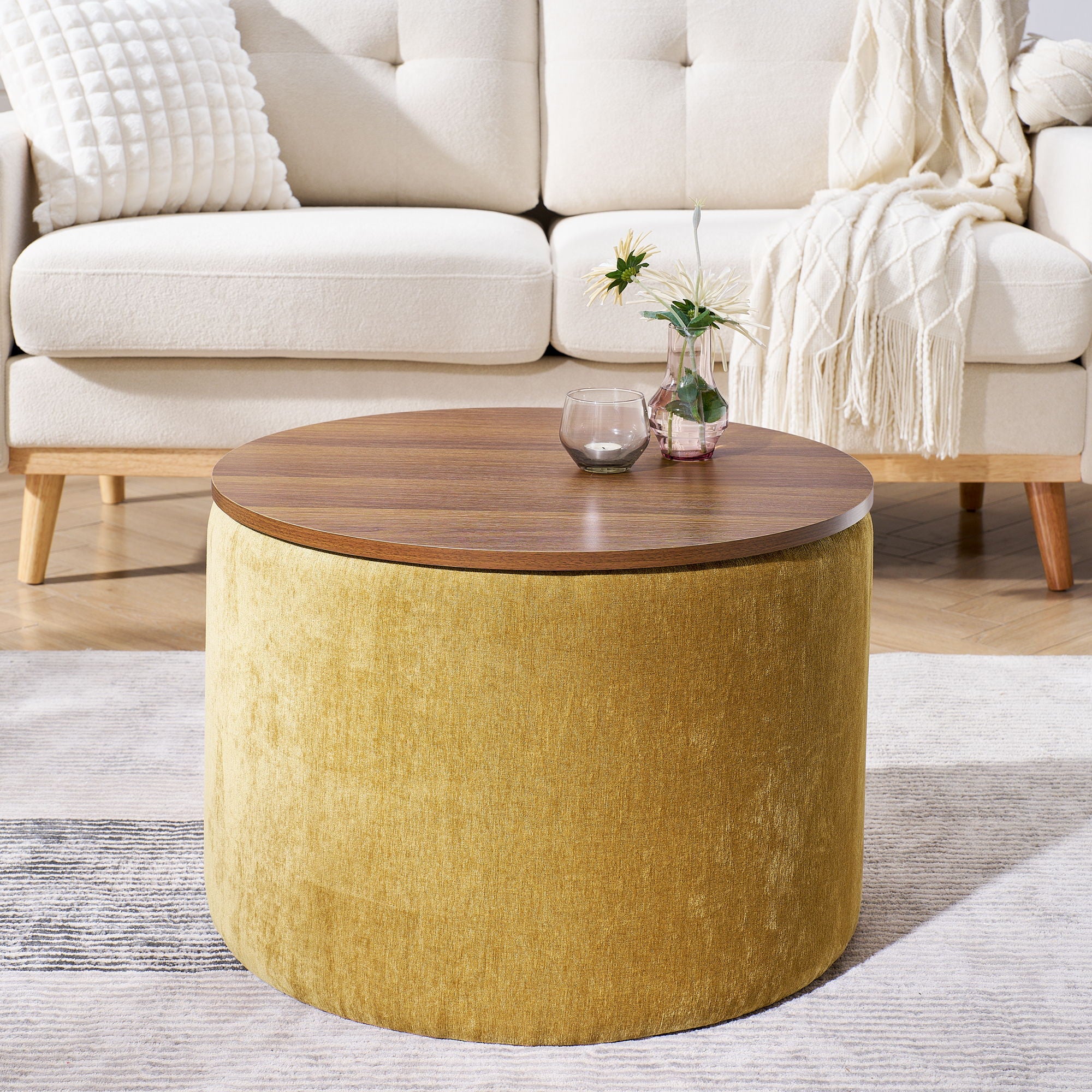 Classic 2 Piece Round Storage Ottoman Set With Drum Shaped Stool - Best Buy Furniture