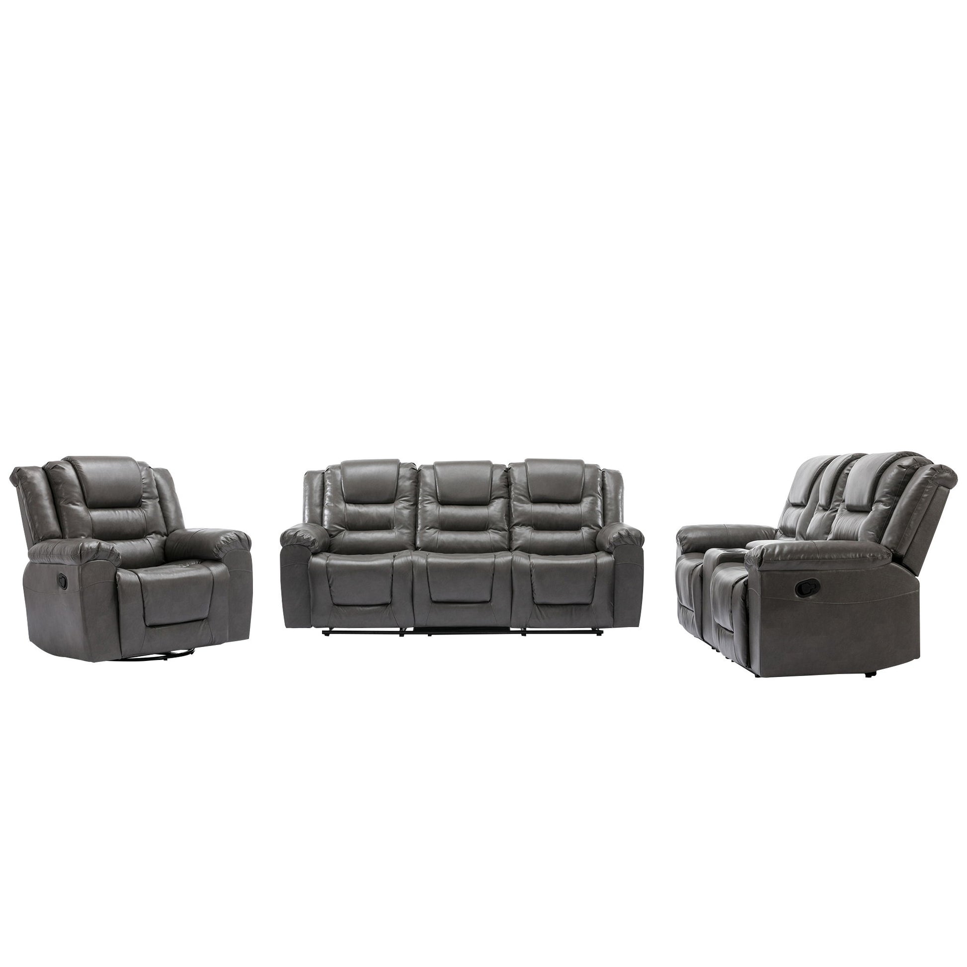Home Theater Recliner Set Manual Recliner Chair With Wide Armrest, Two Built-In Cup Holders For Living Room - Best Buy Furniture