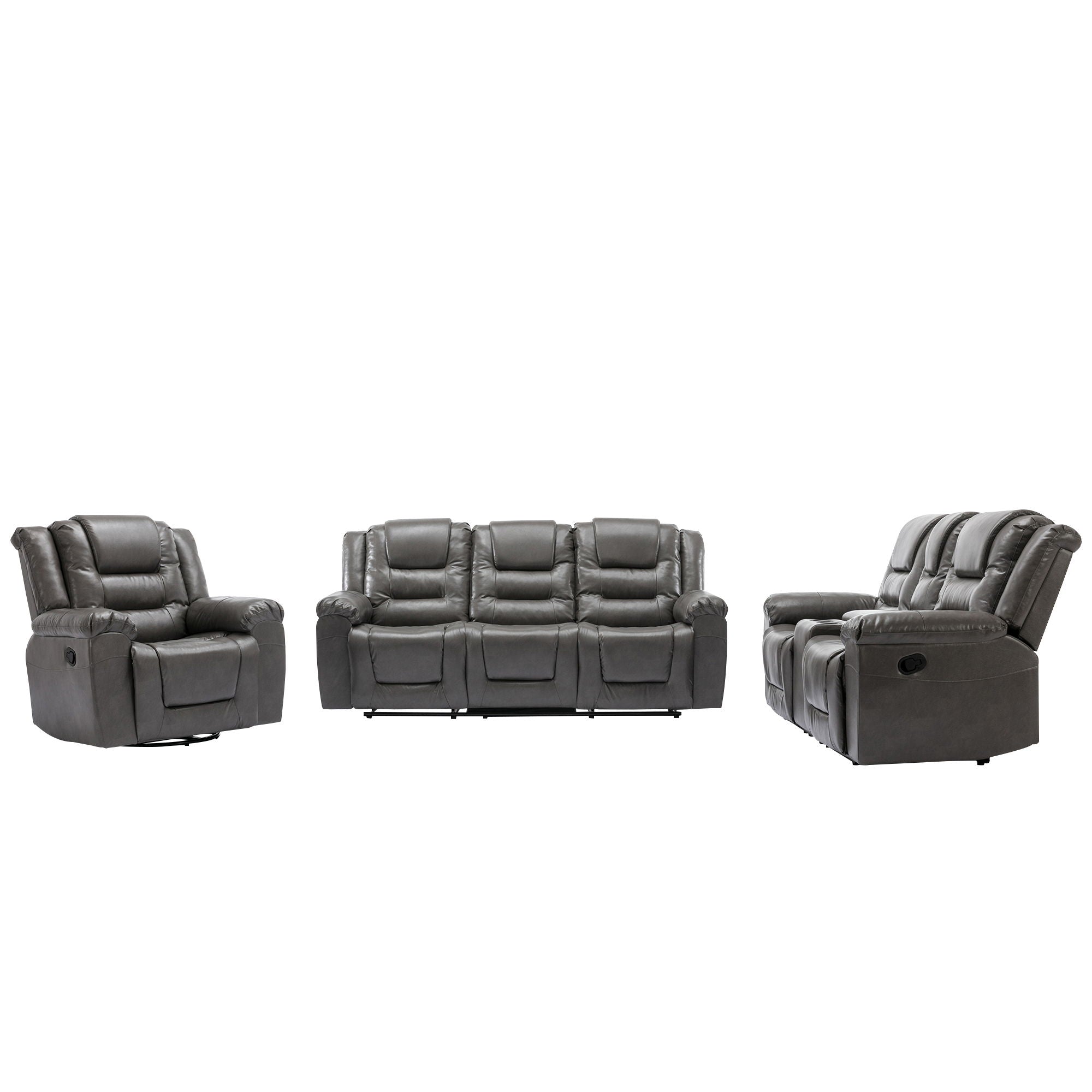 Home Theater Recliner Set Manual Recliner Chair With Wide Armrest, Two Built-In Cup Holders For Living Room - Best Buy Furniture