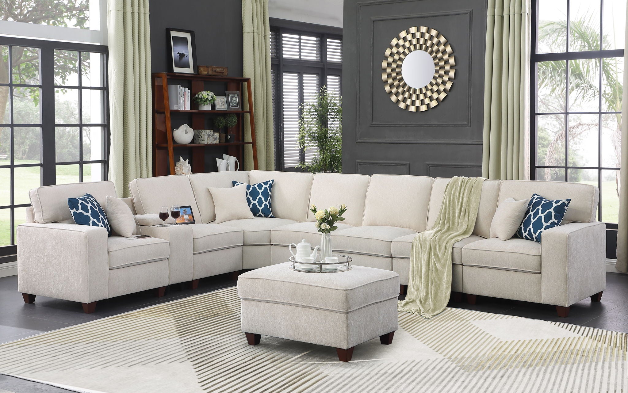 Ted - Sectional Sofa With Ottoman - Beige - Best Buy Furniture