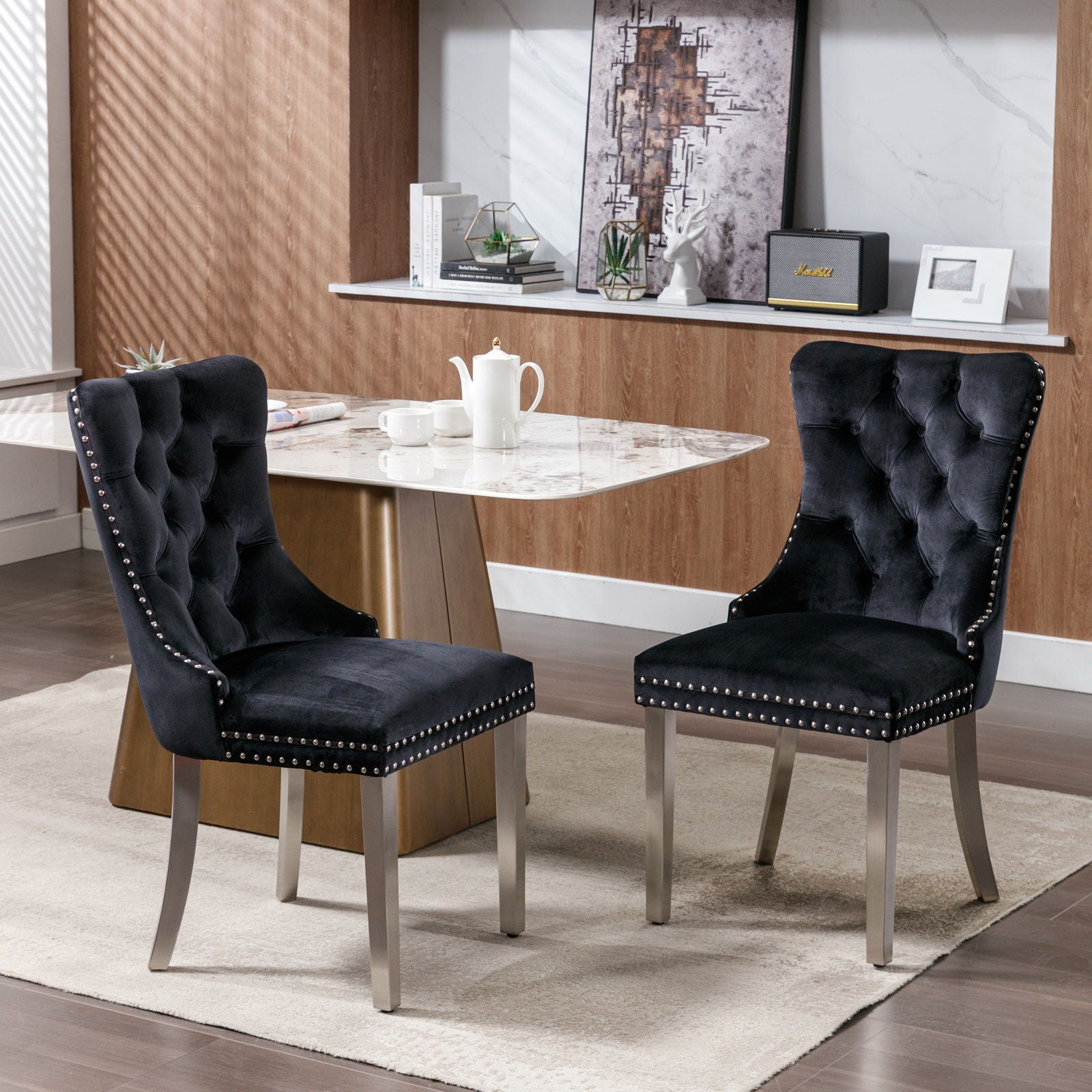 Nikki - Modern, High-End Tufted Solid Wood Contemporary Velvet Upholstered Dining Chair With Chrome Stainless Steel Plating Legs, Nailhead Trim (Set of 2) - Best Buy Furniture