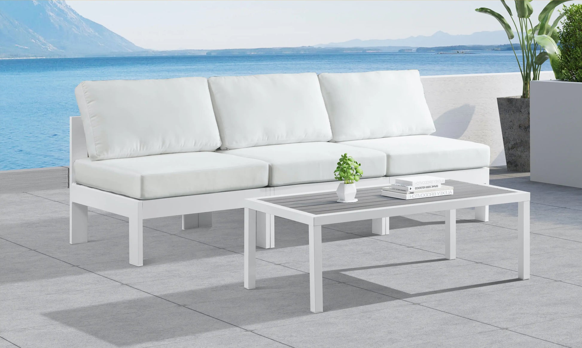 Nizuc - Outdoor Patio 3 Seat Armless Modular Sofa With White Frame - Best Buy Furniture