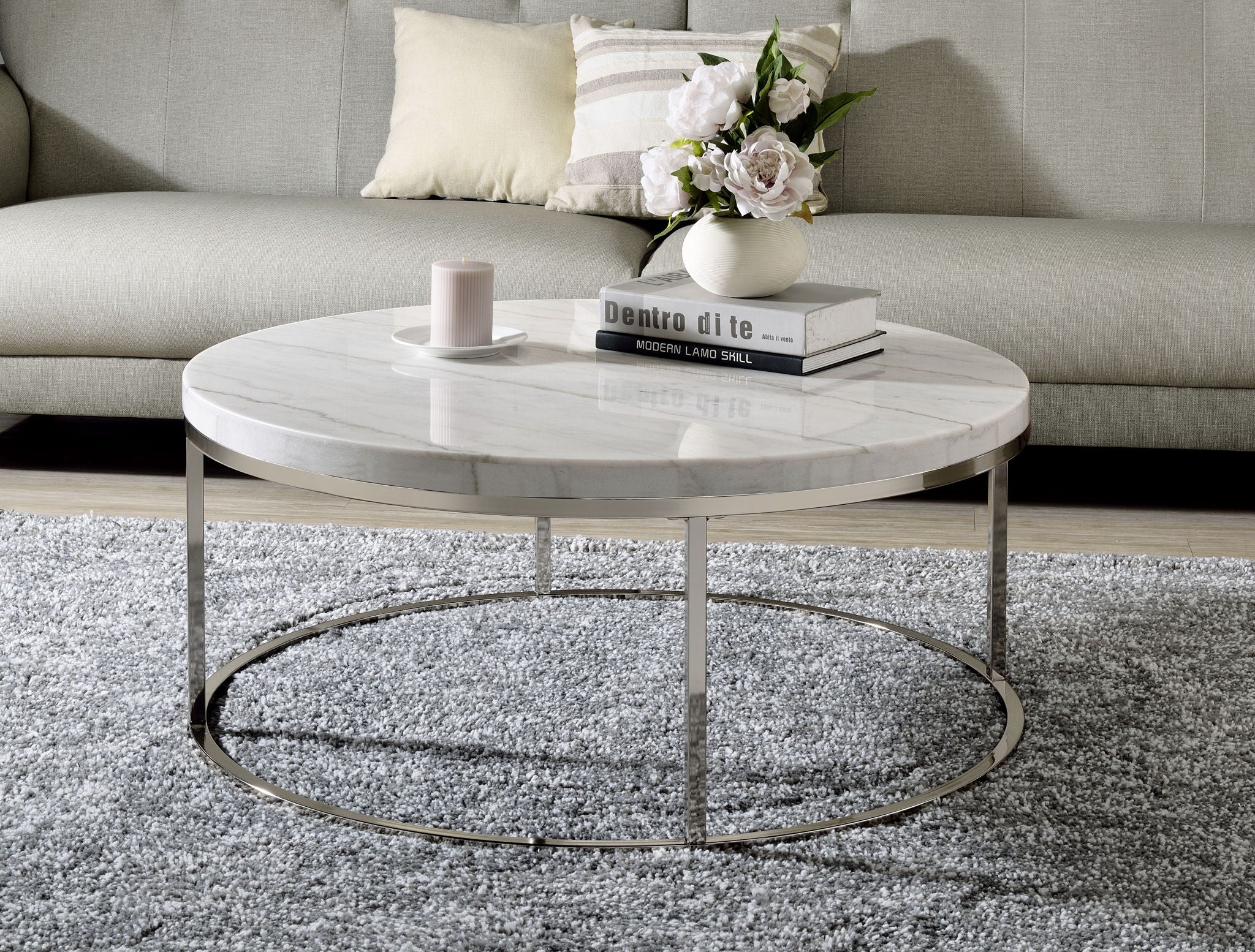 Zaidee - Mable Top Nickel Coffee Table - White - Best Buy Furniture