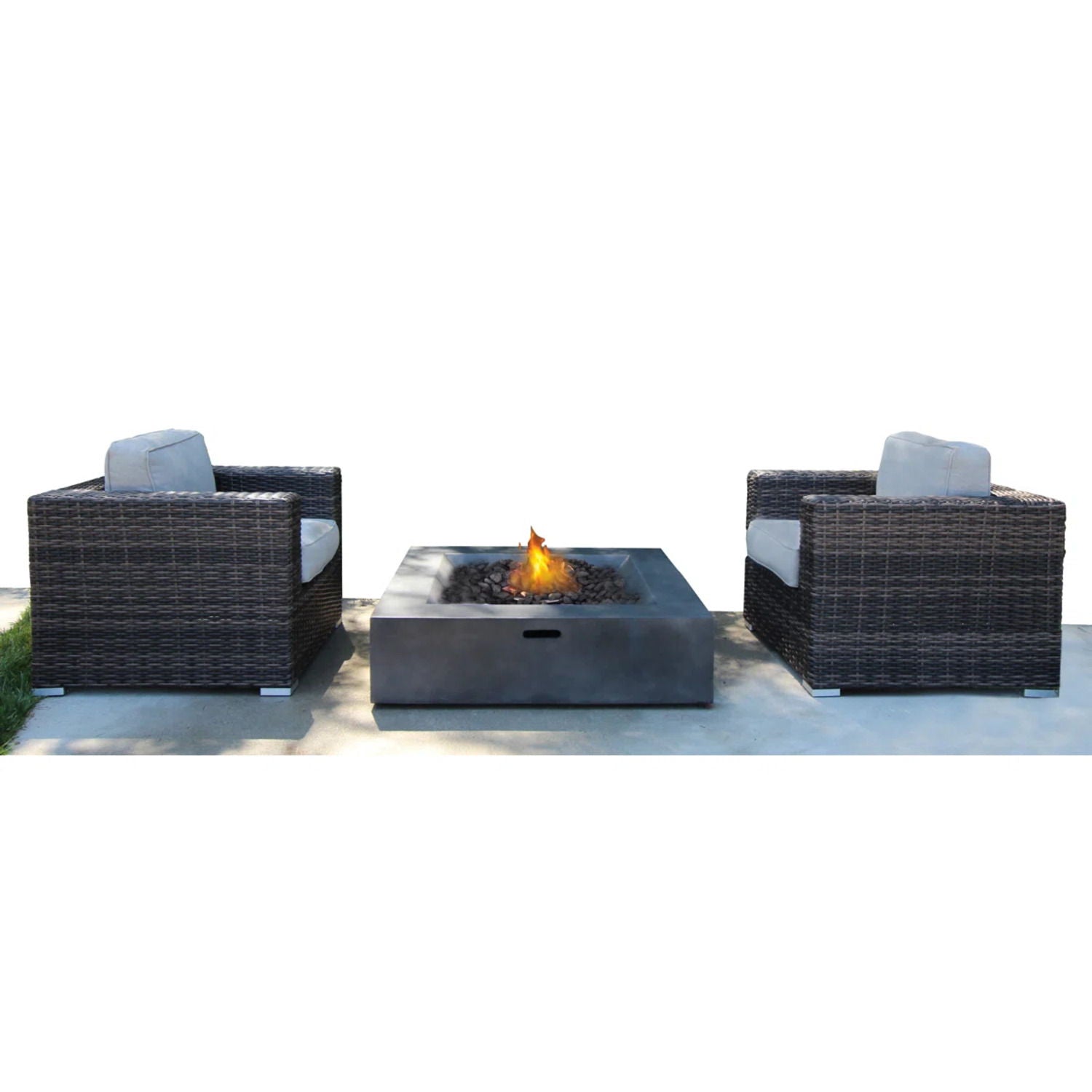 Rattan Wicker Patio Set With Cushions And Concrete Fire Pit - Best Buy Furniture