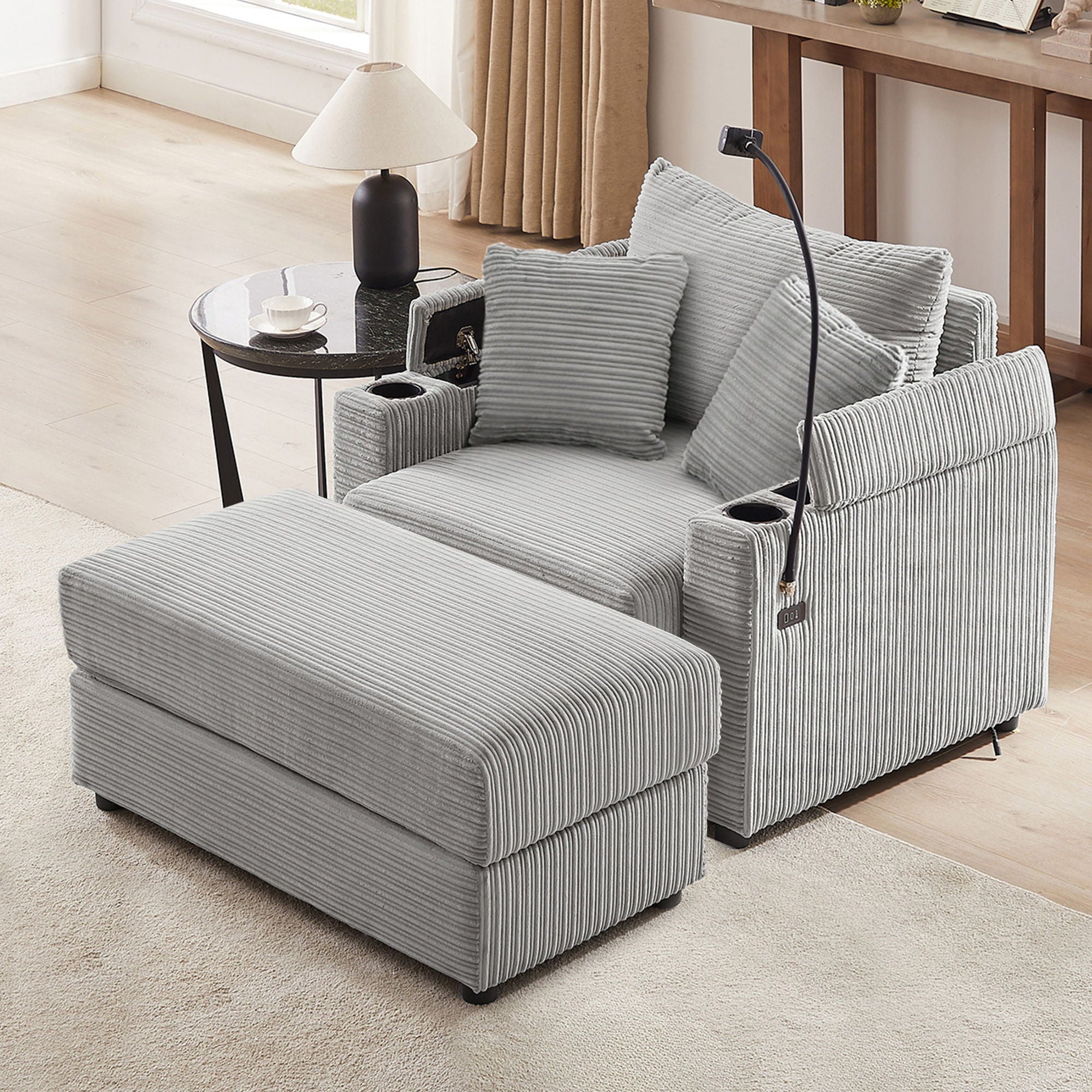 Modern Style Loveseat Sofa Sectional Sofa Couch With Storage Space, A Movable Ottoman, Two USB Ports, Two Cup Holders, A Phone Holder For Living Room - Best Buy Furniture